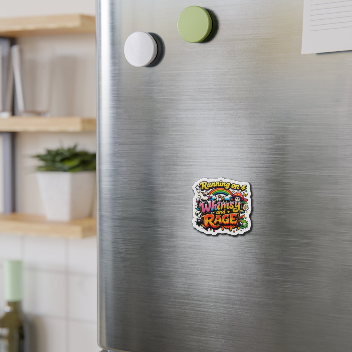 Running on Whimsy and Rage Die-Cut Magnets | Colorful Cartoon Sticker Magnet