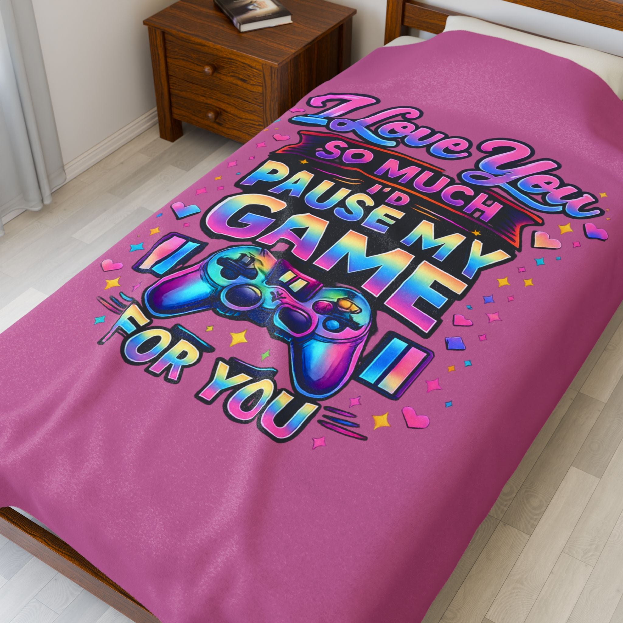 Plush Blanket I Love You So Much I'd Pause My Game Velveteen  | Gamer Love