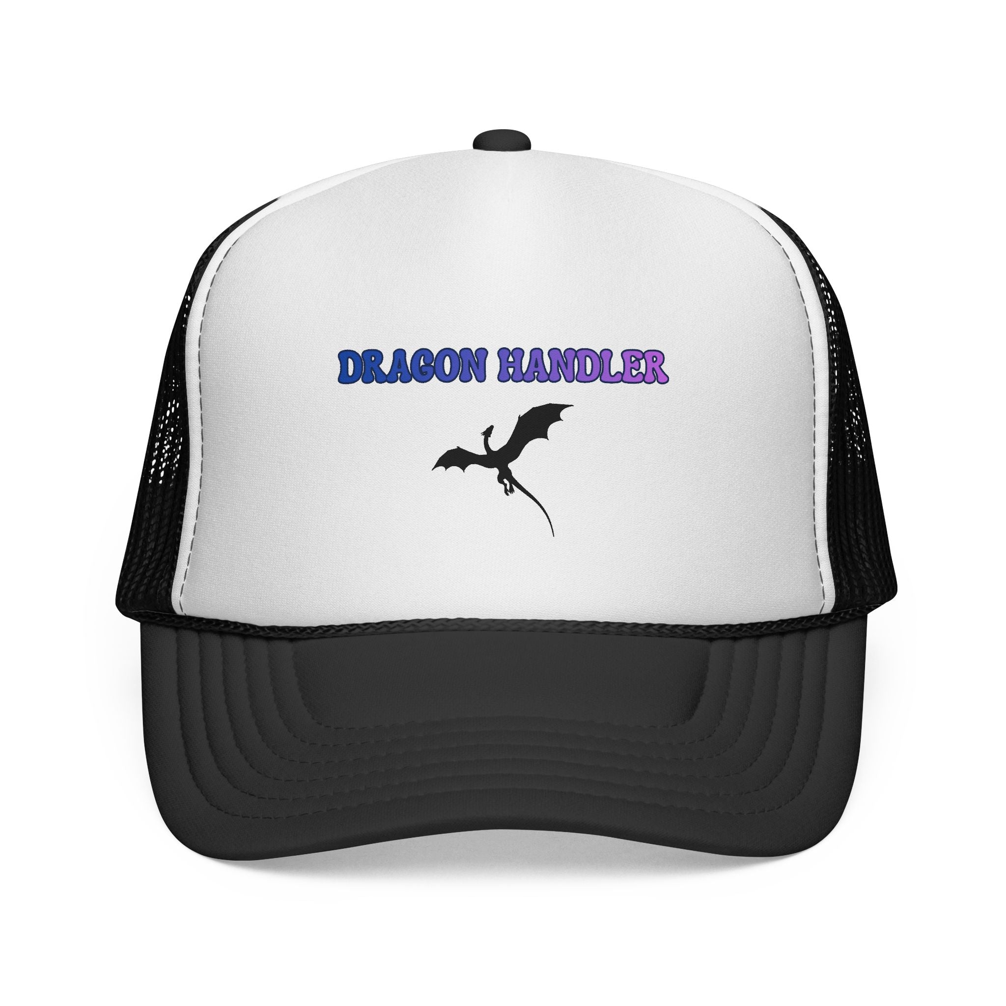 Dragon Handler Trucker Cap — Black Mesh Hat with Dragon Silhouette
