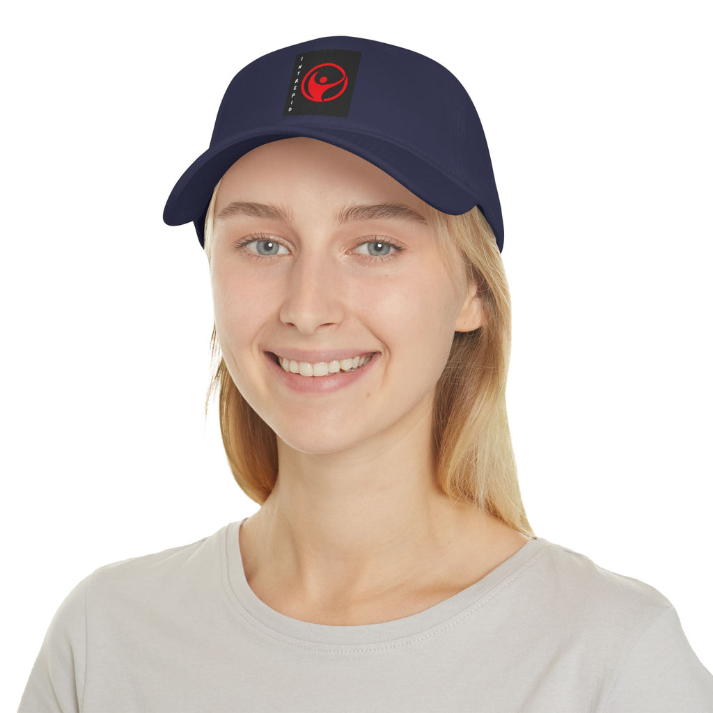 Intrepid Red Circular Logo Baseball Cap | Minimal Emblem, Black Square Patch