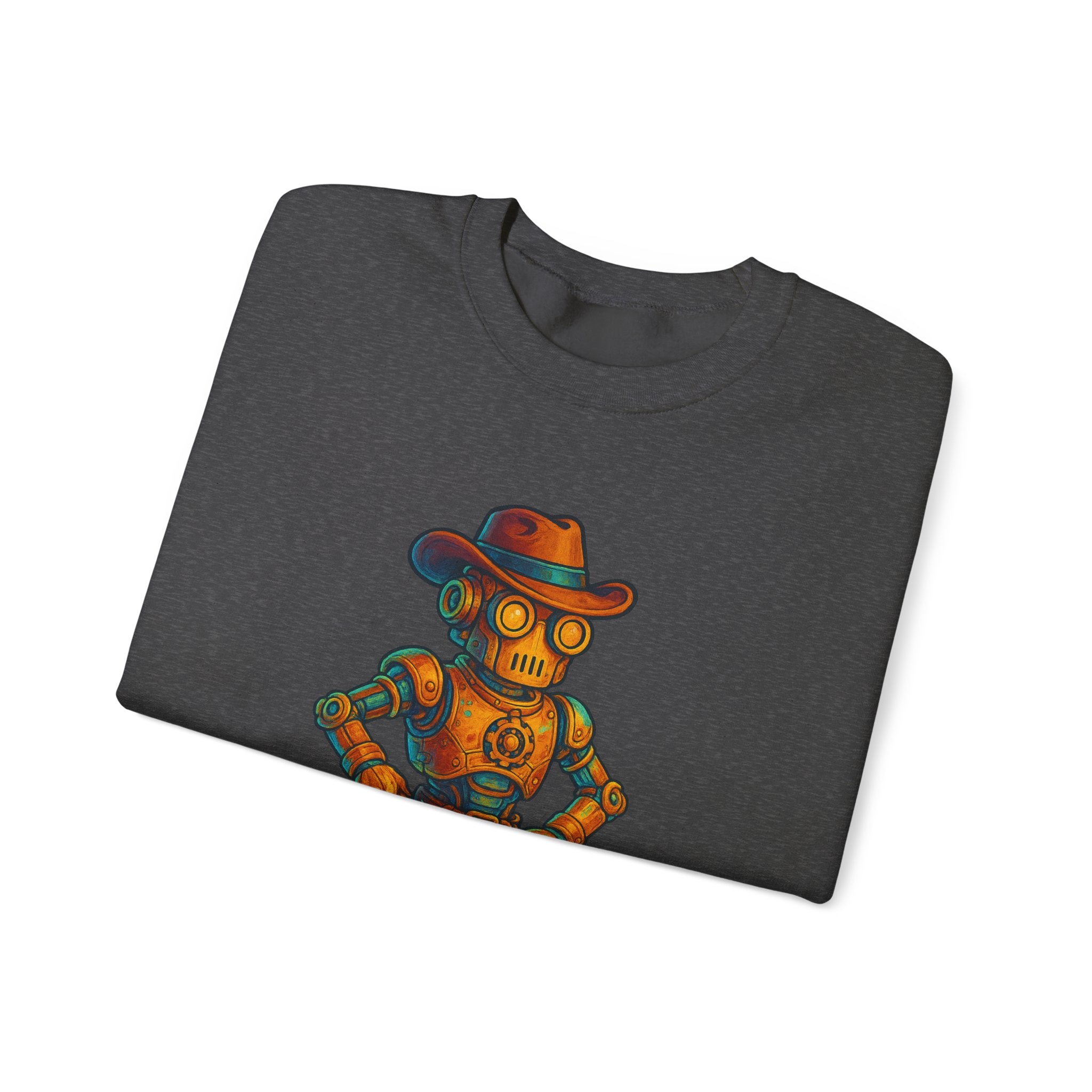 Steampunk Cowboy Robot Crewneck Sweatshirt | Retro Western Robot Artwork