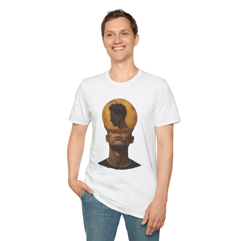 Surreal Double Portrait T-Shirt | Abstract Head Silhouette, Moon Circle