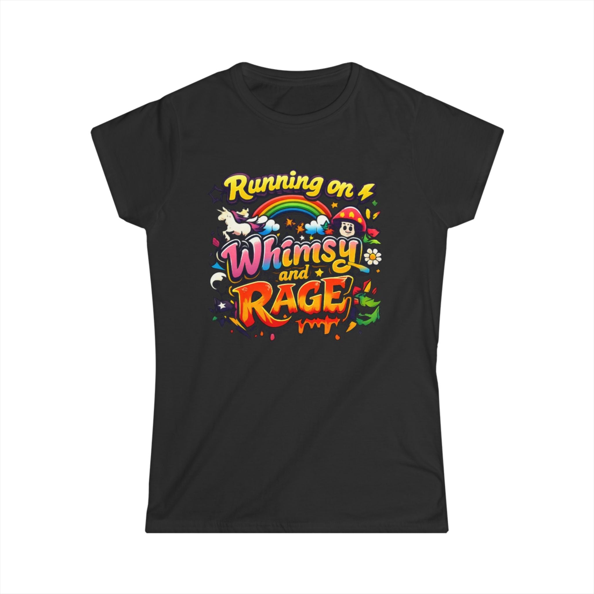 Running on Whimsy and Rage Tee | Cute Angry Rainbow Graphic