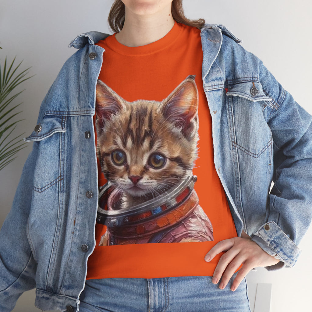 Astronaut Kitty Unisex Heavy Cotton Tee, Cute Cat Shirt, Animal lover gift, Space themed apparel, Funny cat t-shirt, Unique cat design