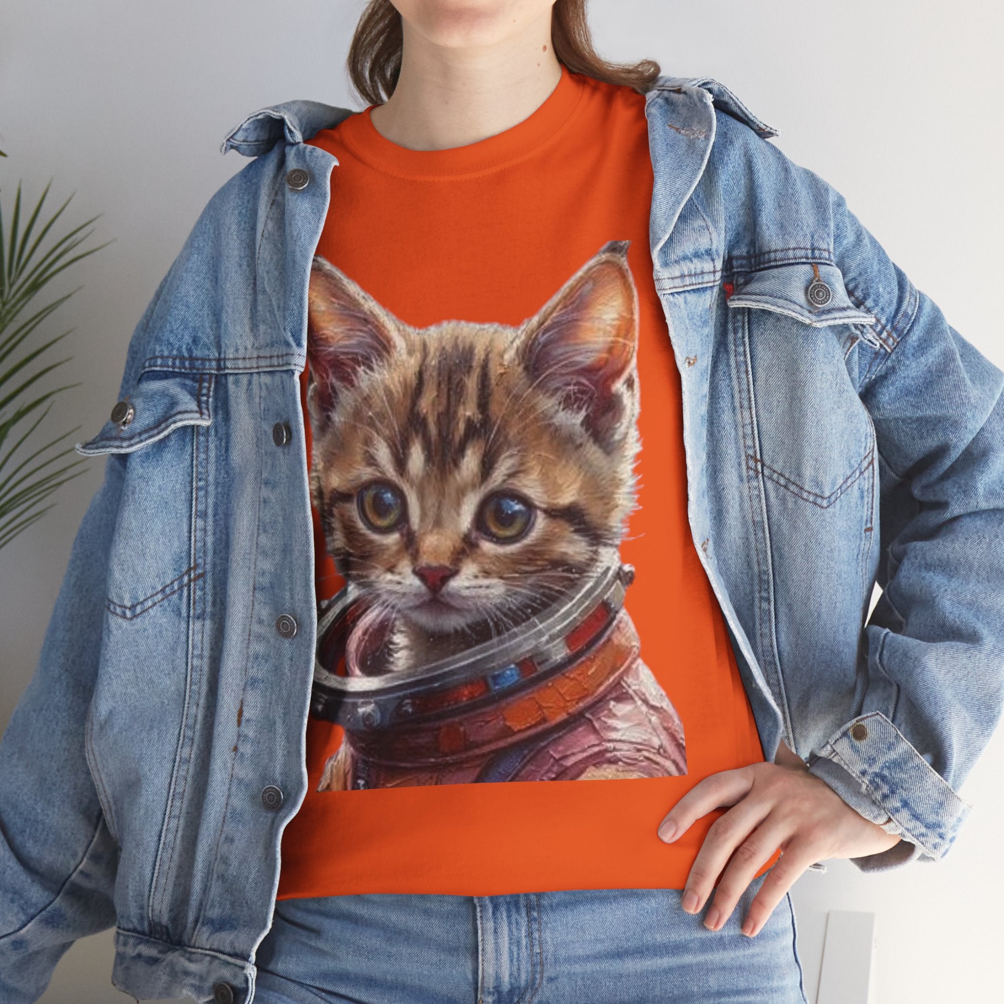 Astronaut Kitty Unisex Heavy Cotton Tee, Cute Cat Shirt, Animal lover gift, Space themed apparel, Funny cat t-shirt, Unique cat design