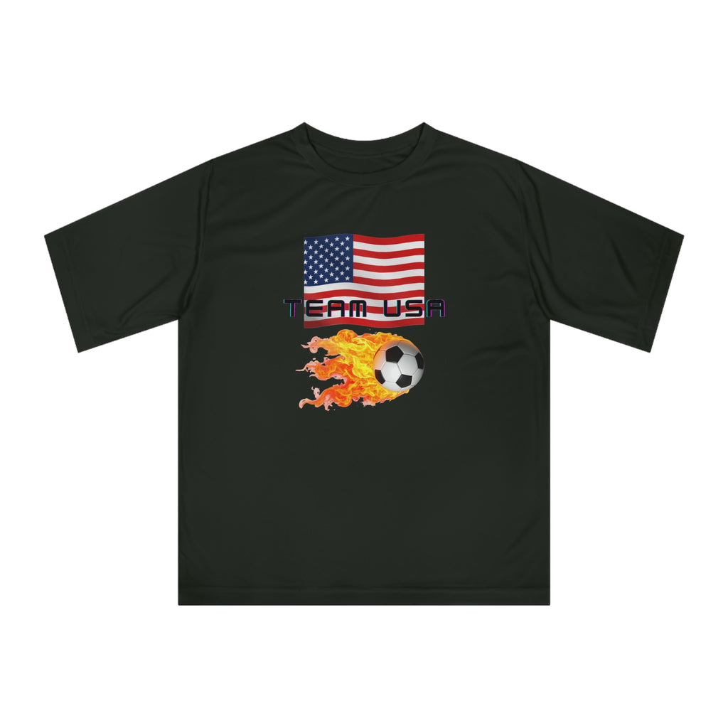 Team USA Flaming Soccer Ball T-Shirt | American Flag Soccer Tee SPF protection