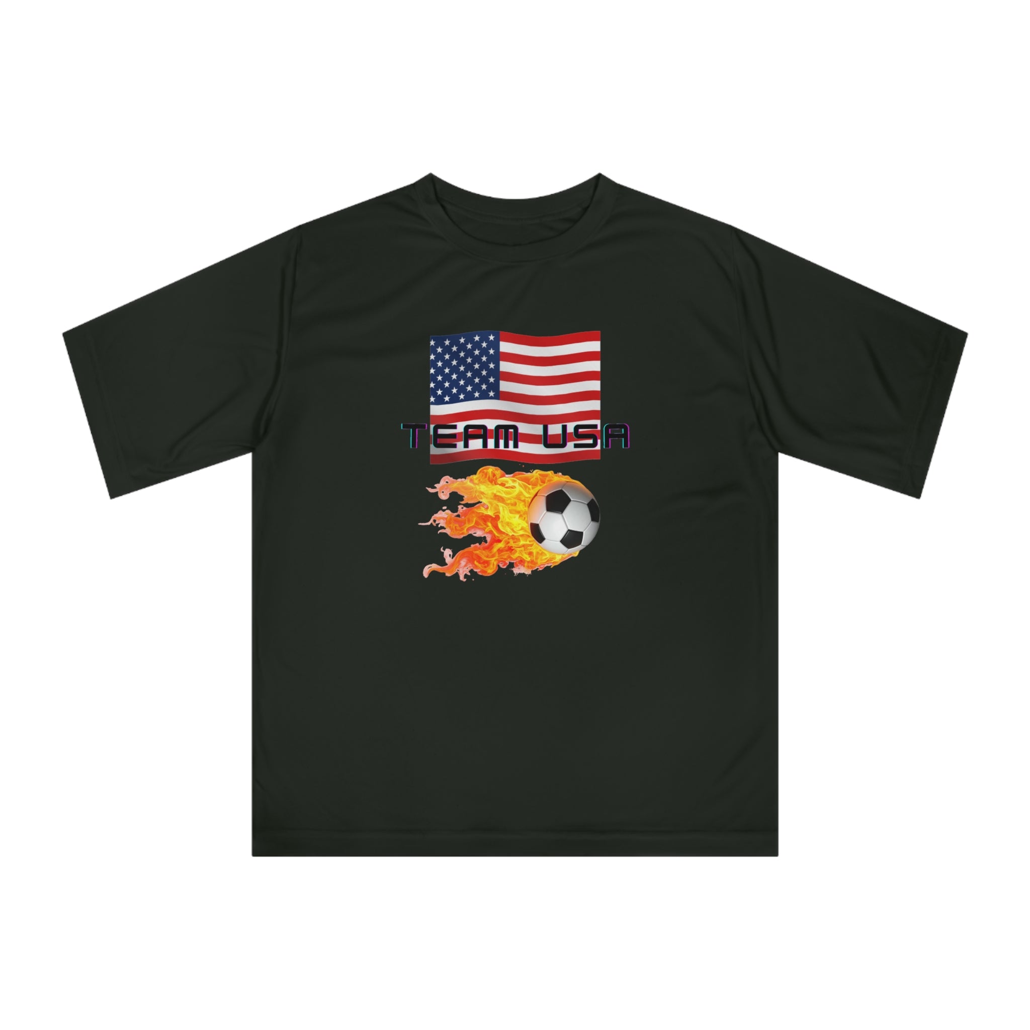 Team USA Flaming Soccer Ball T-Shirt | American Flag Soccer Tee SPF protection