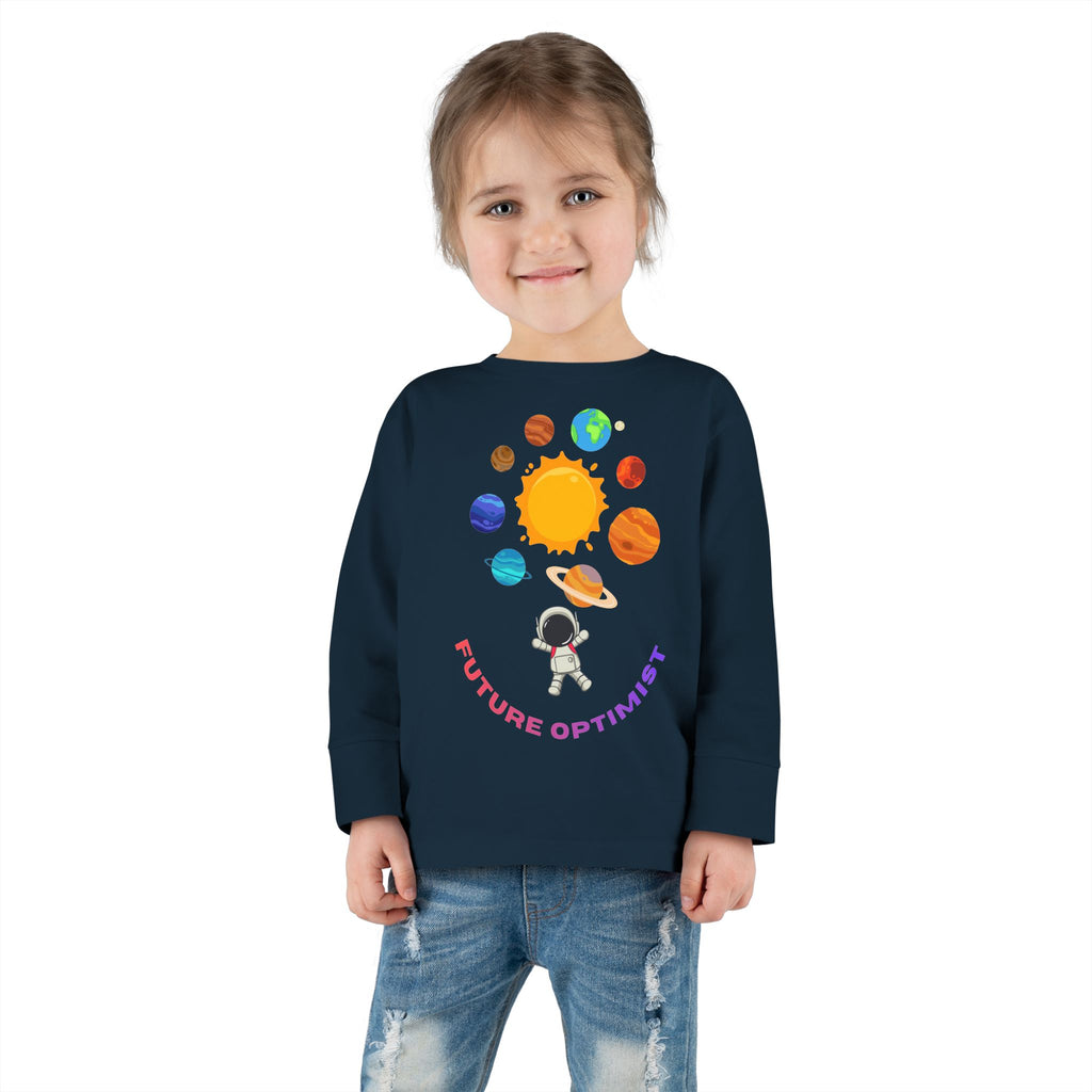 Future Optimist Astronaut toddler long sleeve tee | Solar System planets design