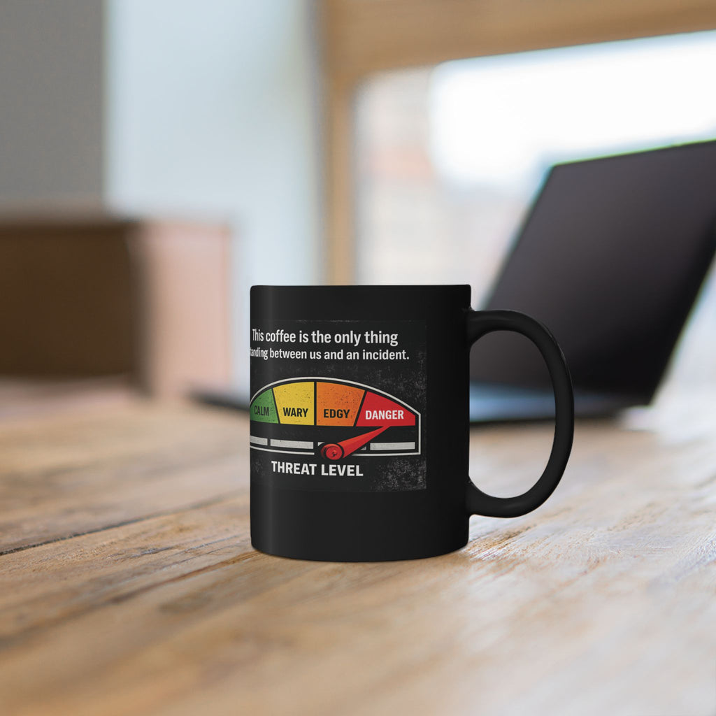 Coffee Threat Level Gauge Mug | Black Ceramic 11oz