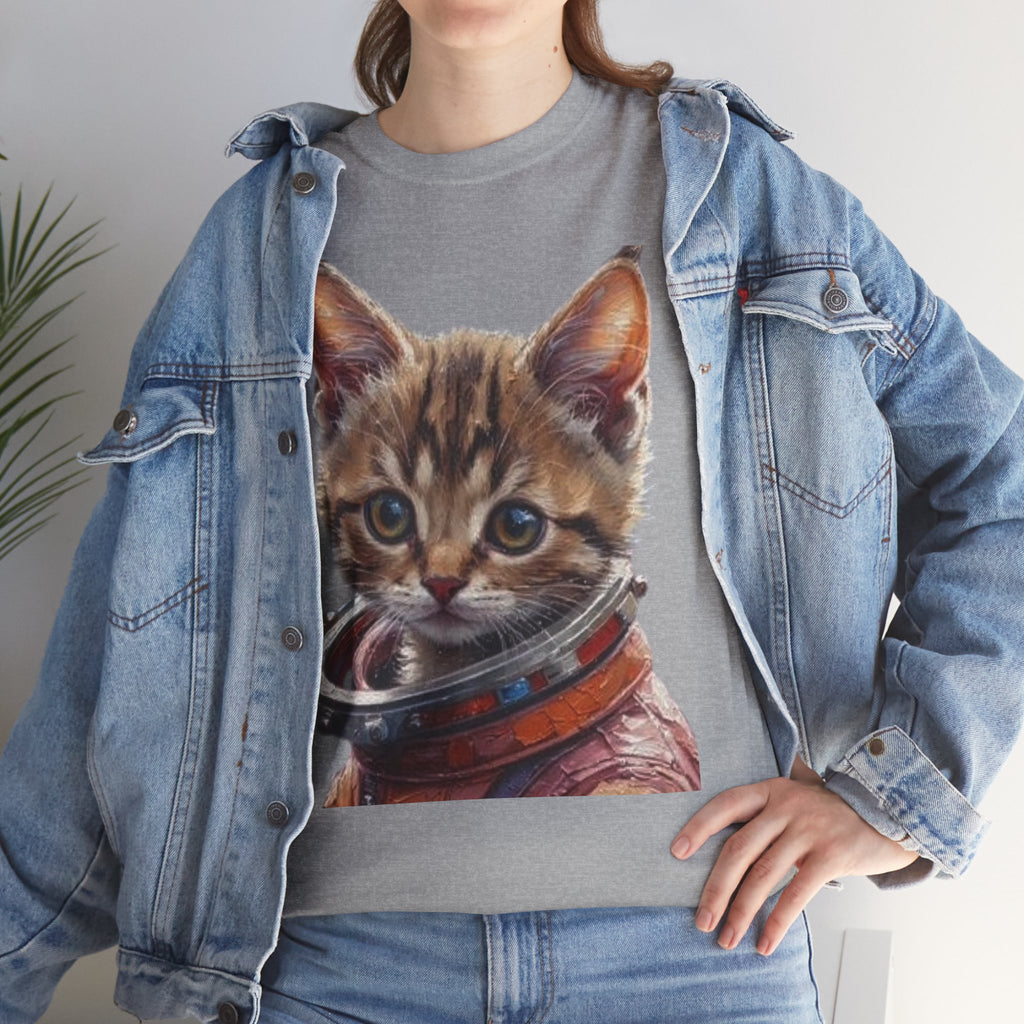 Astronaut Kitty Unisex Heavy Cotton Tee, Cute Cat Shirt, Animal lover gift, Space themed apparel, Funny cat t-shirt, Unique cat design