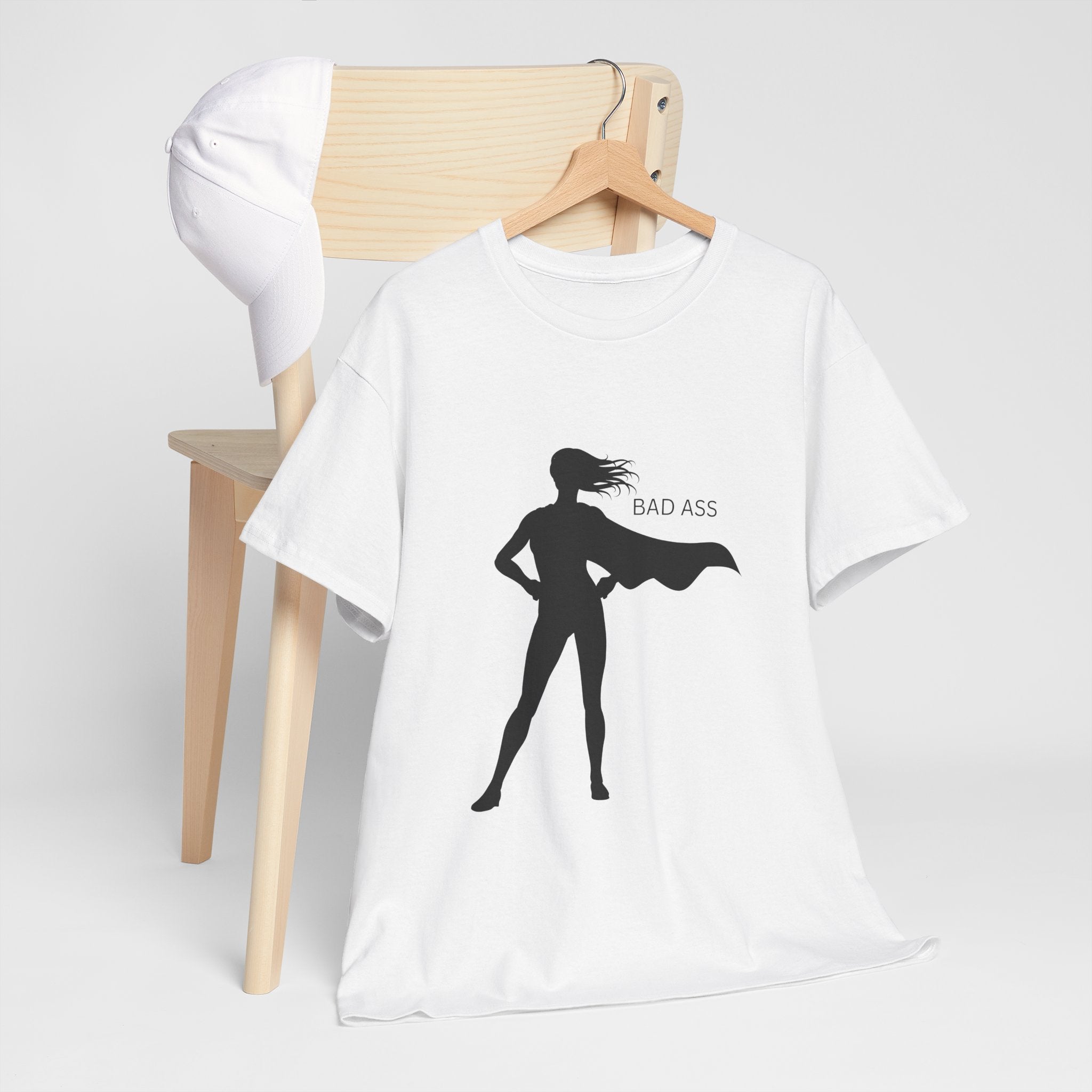 Bad Ass Superhero Silhouette Tee | Woman Cape Silhouette T-Shirt