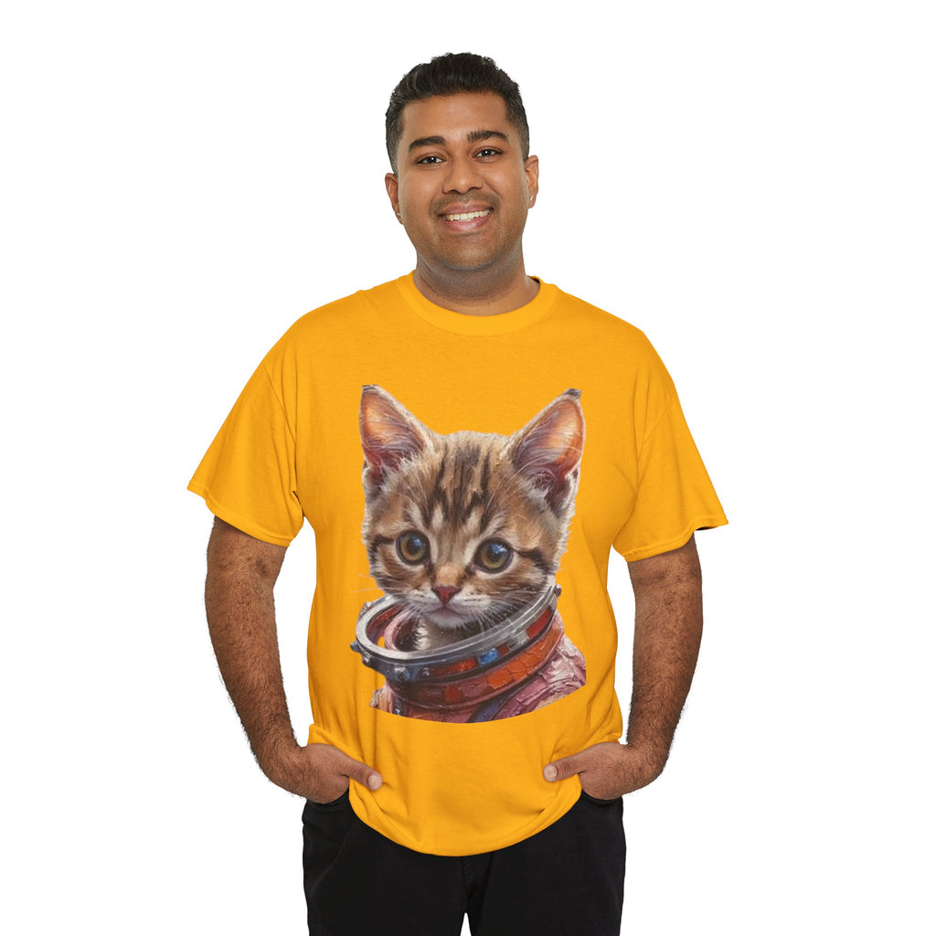 Astronaut Kitty Unisex Heavy Cotton Tee, Cute Cat Shirt, Animal lover gift, Space themed apparel, Funny cat t-shirt, Unique cat design
