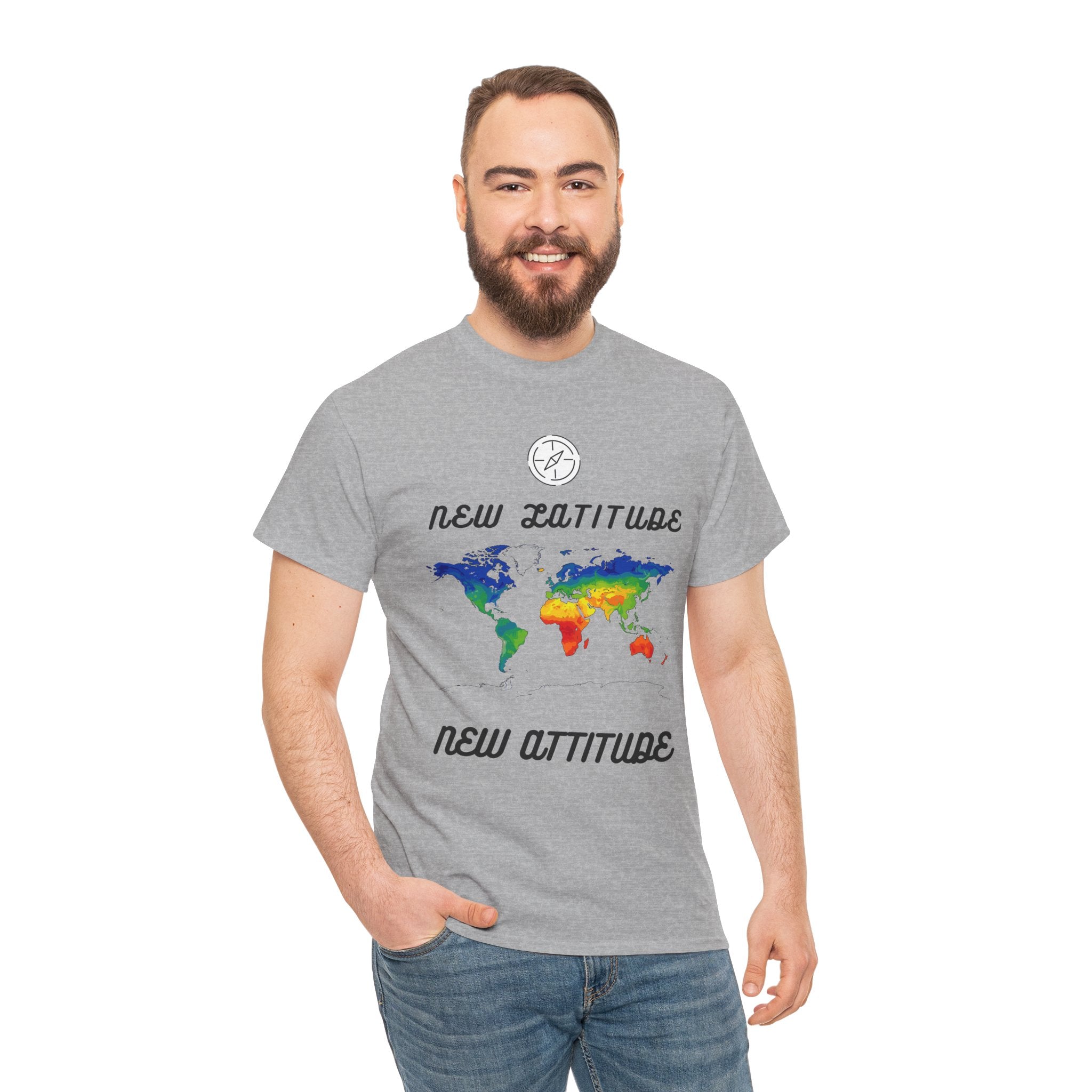New Latitude New Attitude world map T-Shirt | rainbow map graphic