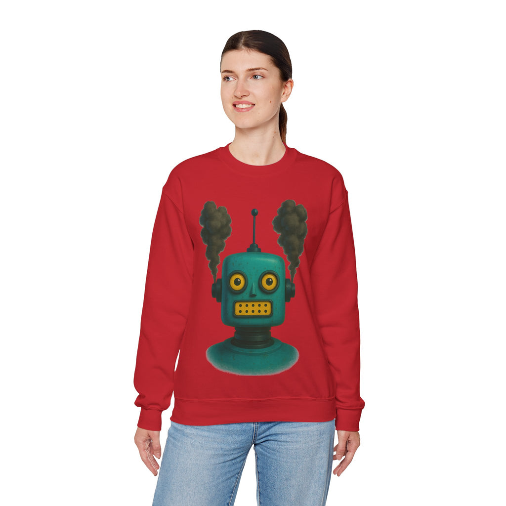 Smoking Robot Graphic Unisex Sweatshirt, Cozy Crewneck Top