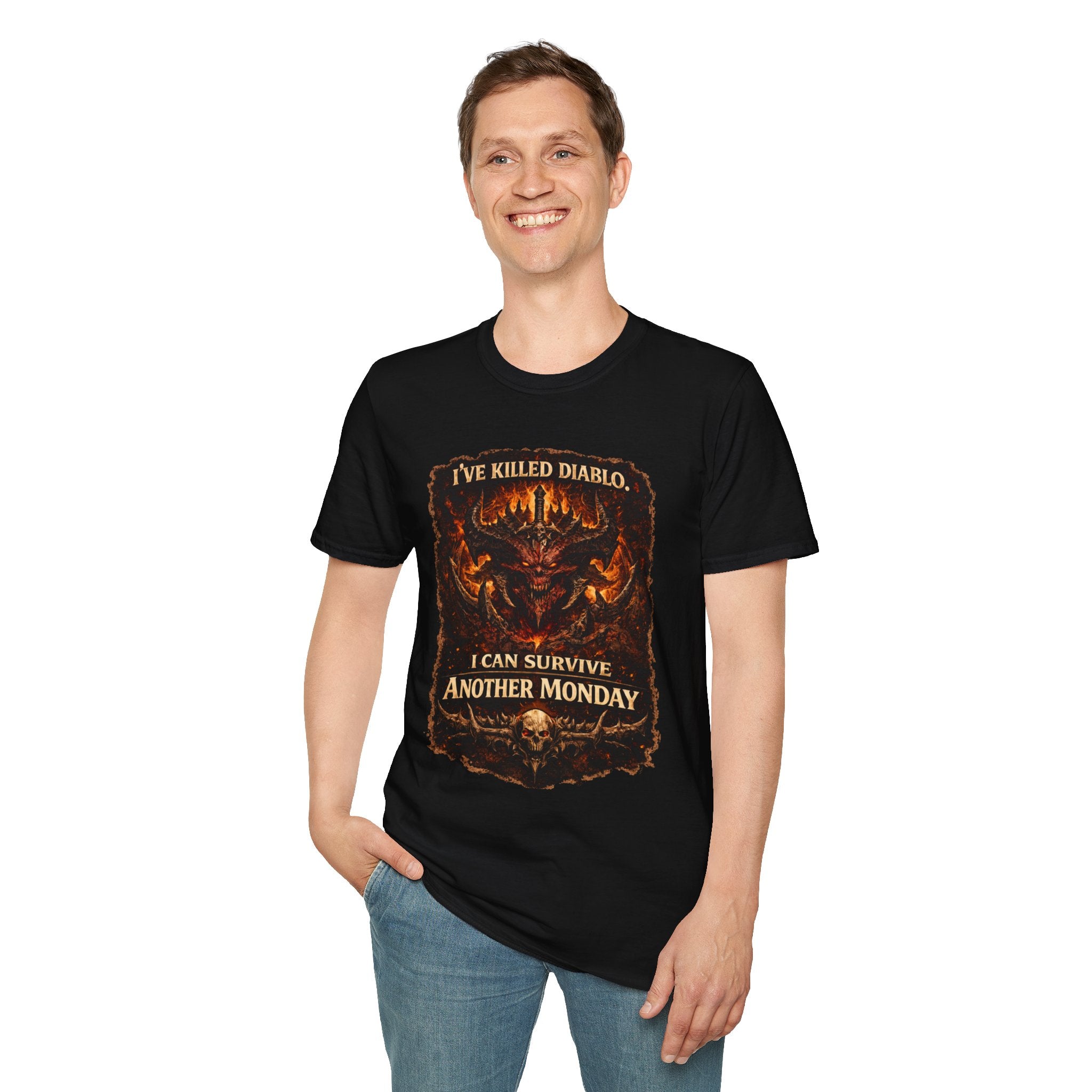 Diablo Demon Skull I Can Survive Another Monday T-Shirt