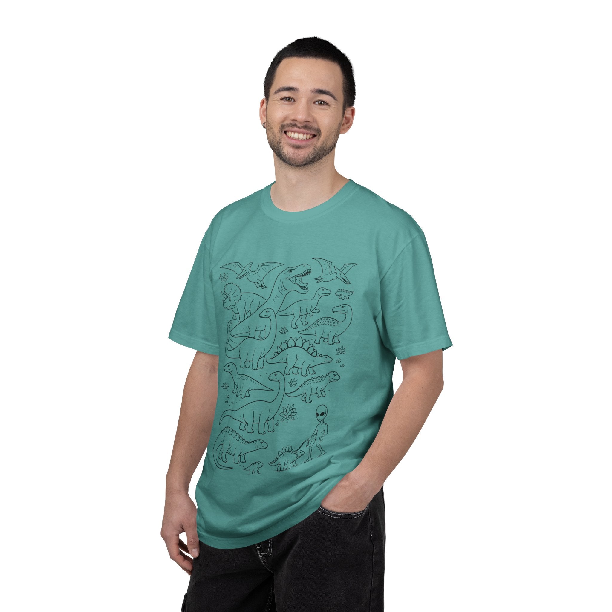 Dinosaur Doodle Tee — Alien & Dino Line Art T-Shirt