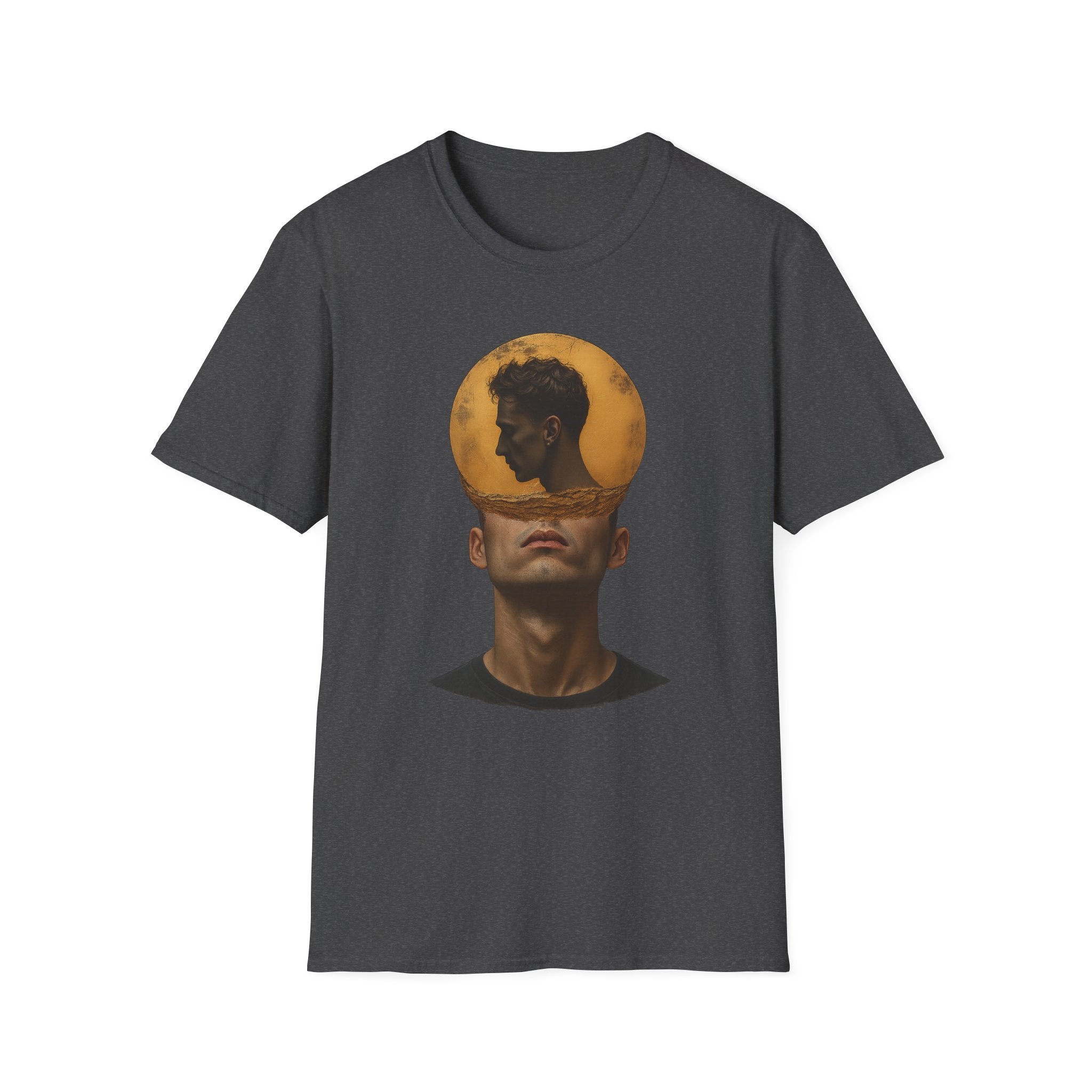 Surreal Double Portrait T-Shirt | Abstract Head Silhouette, Moon Circle
