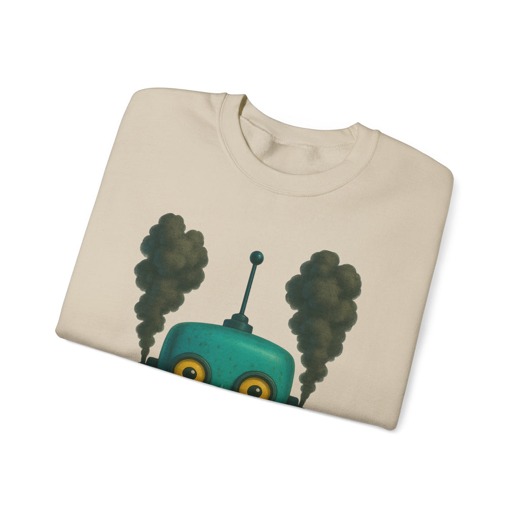 Smoking Robot Graphic Unisex Sweatshirt, Cozy Crewneck Top