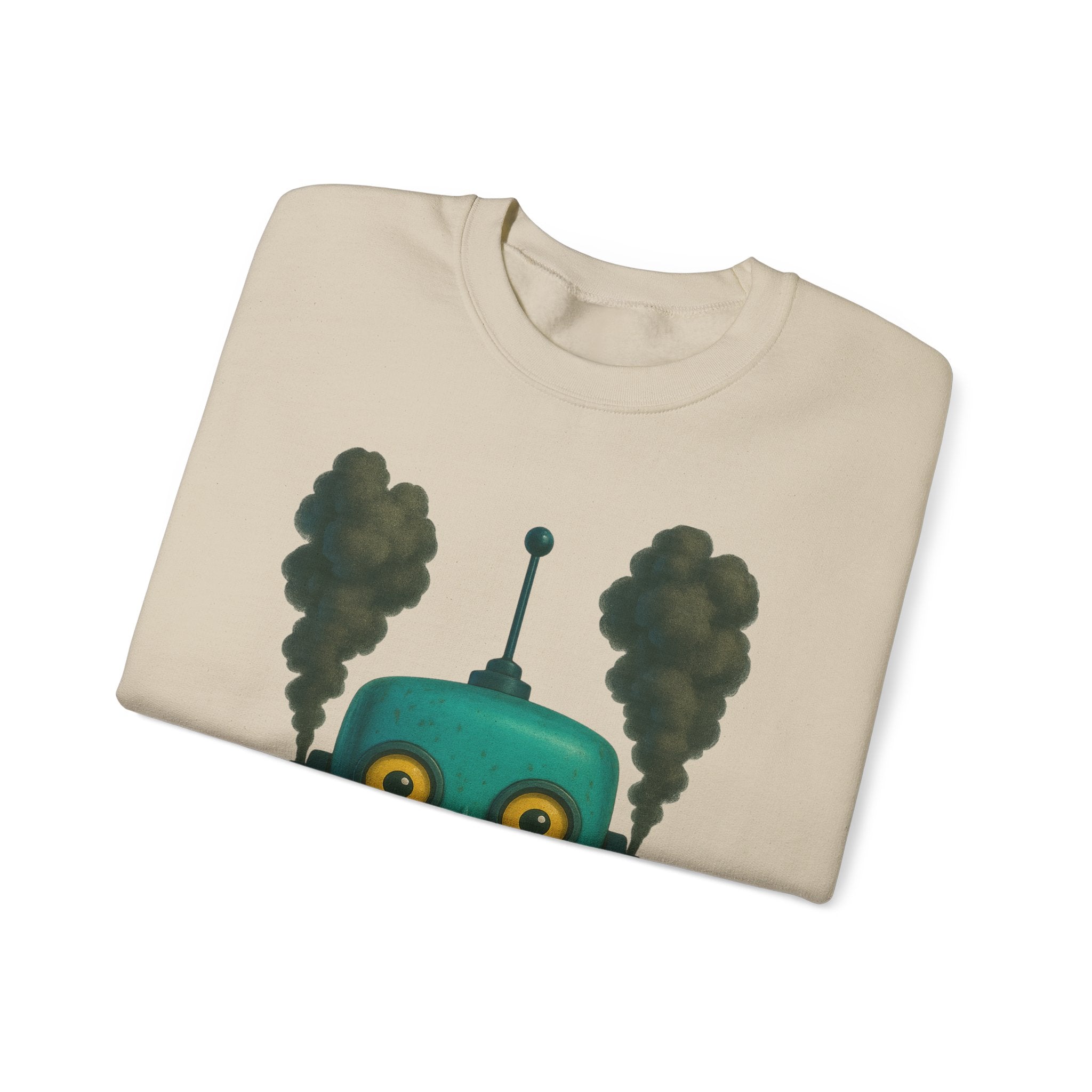 Smoking Robot Graphic Unisex Sweatshirt, Cozy Crewneck Top