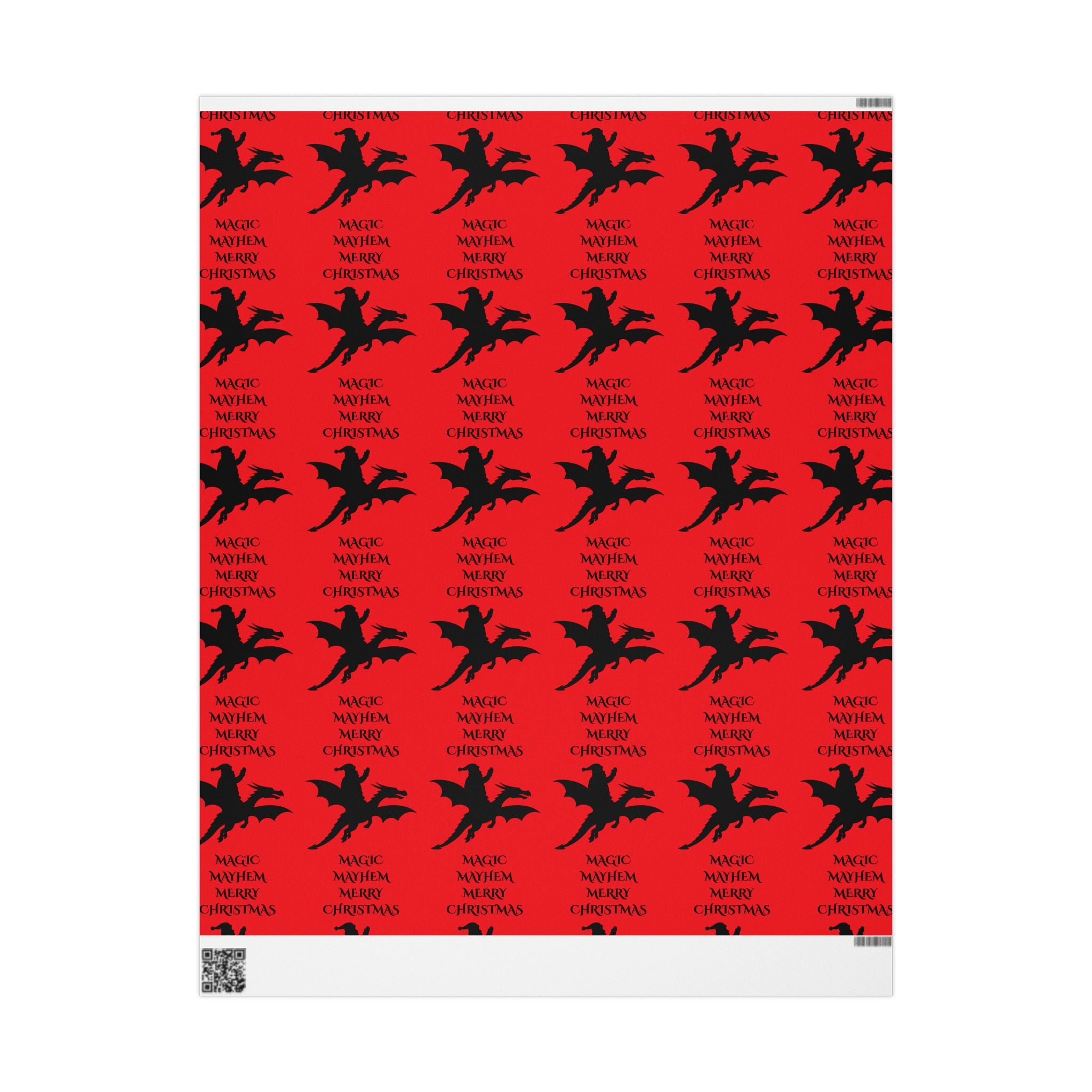 Santa Dragon Magic Mayhem Merry Christmas Wrapping Paper | Halloween Red and Black Santa on a Dragon Print