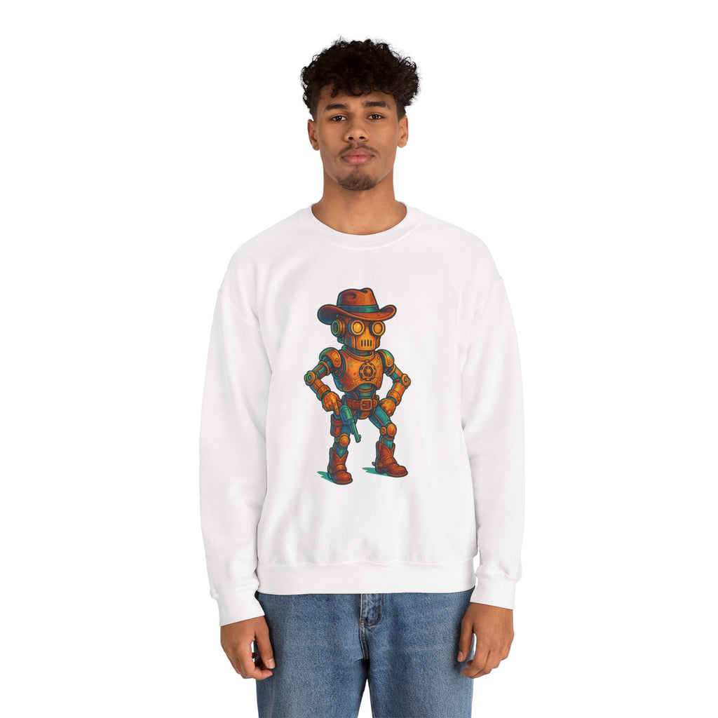 Steampunk Cowboy Robot Crewneck Sweatshirt | Retro Western Robot Artwork