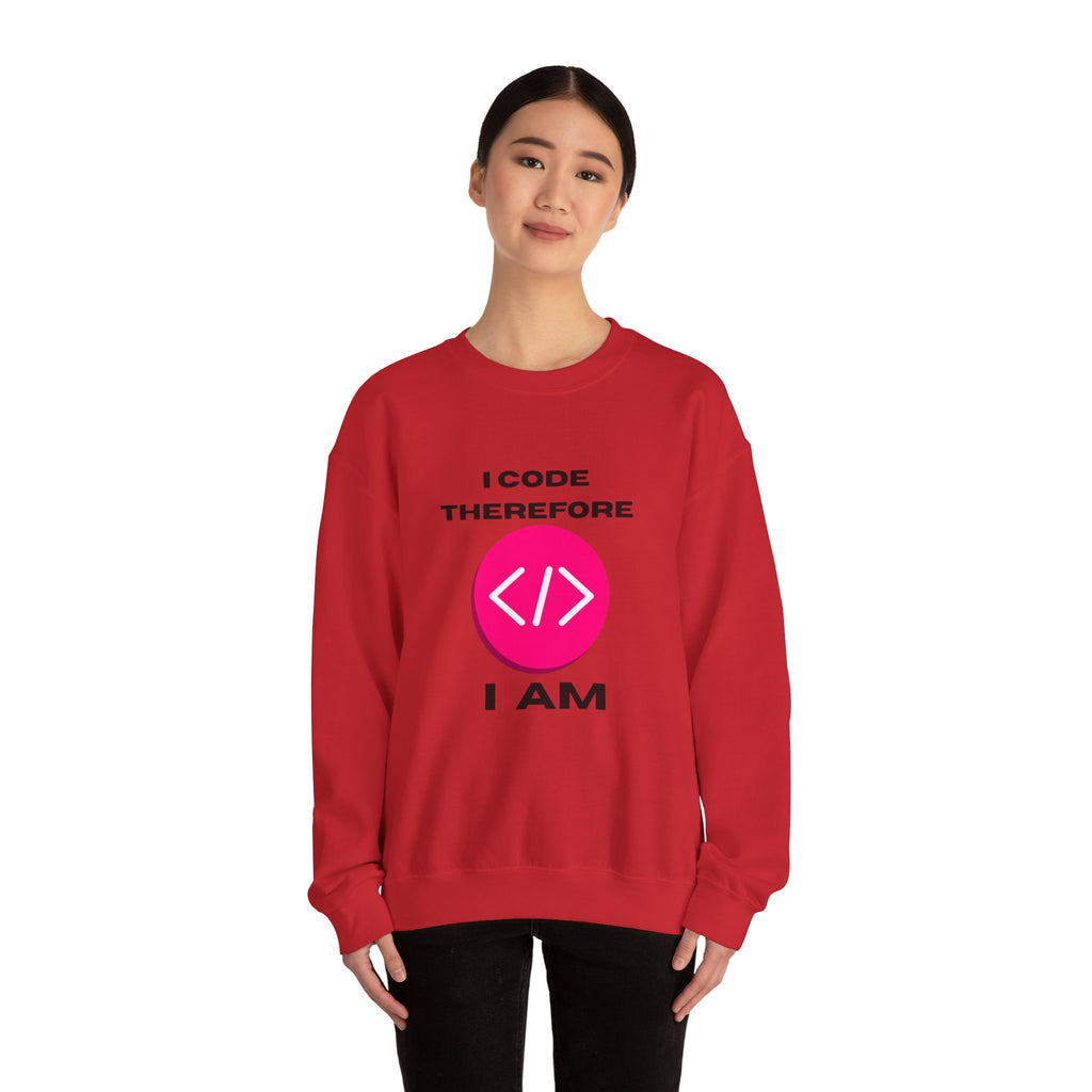 I Code Therefore I Am Crewneck Sweatshirt – Coding Humor Apparel