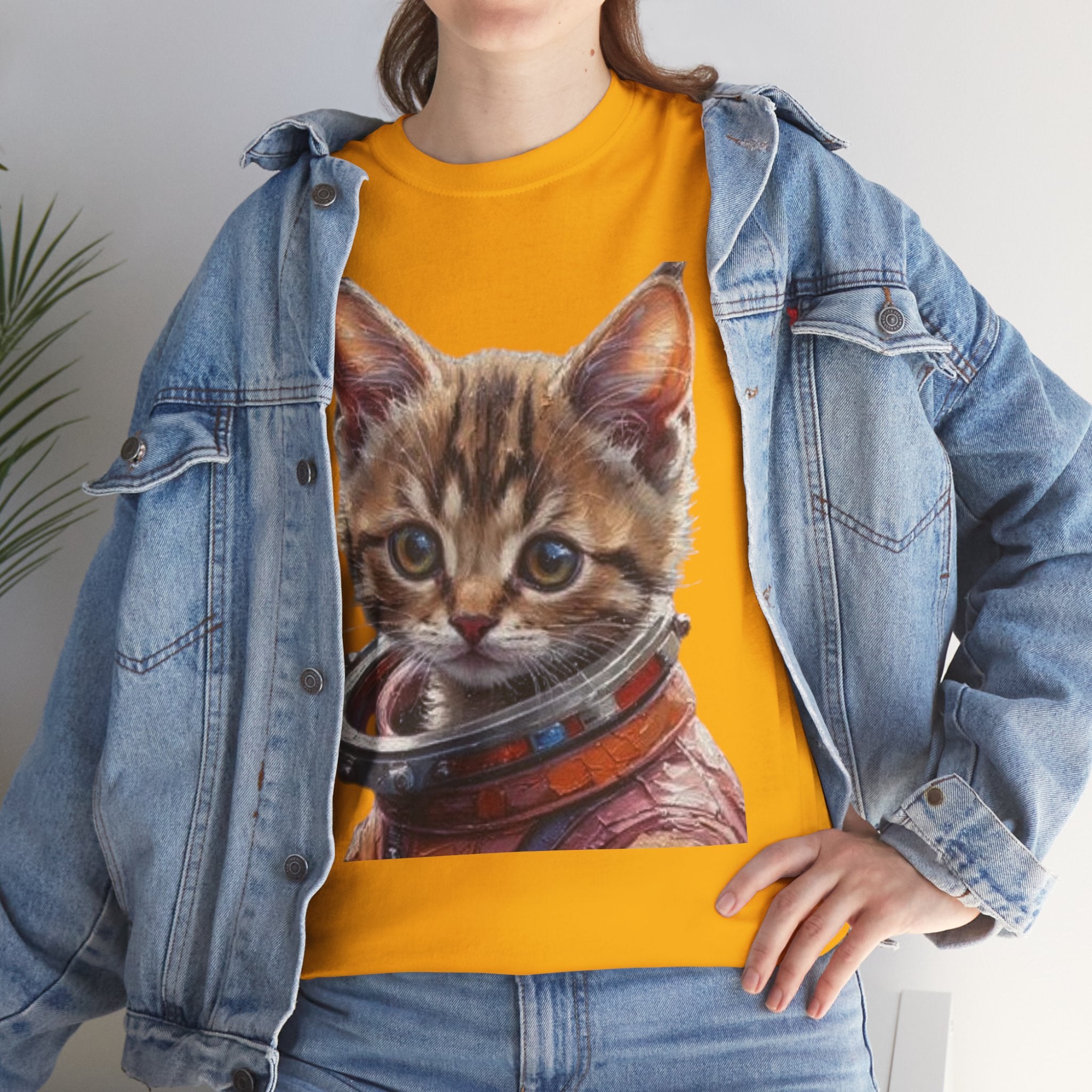Astronaut Kitty Unisex Heavy Cotton Tee, Cute Cat Shirt, Animal lover gift, Space themed apparel, Funny cat t-shirt, Unique cat design