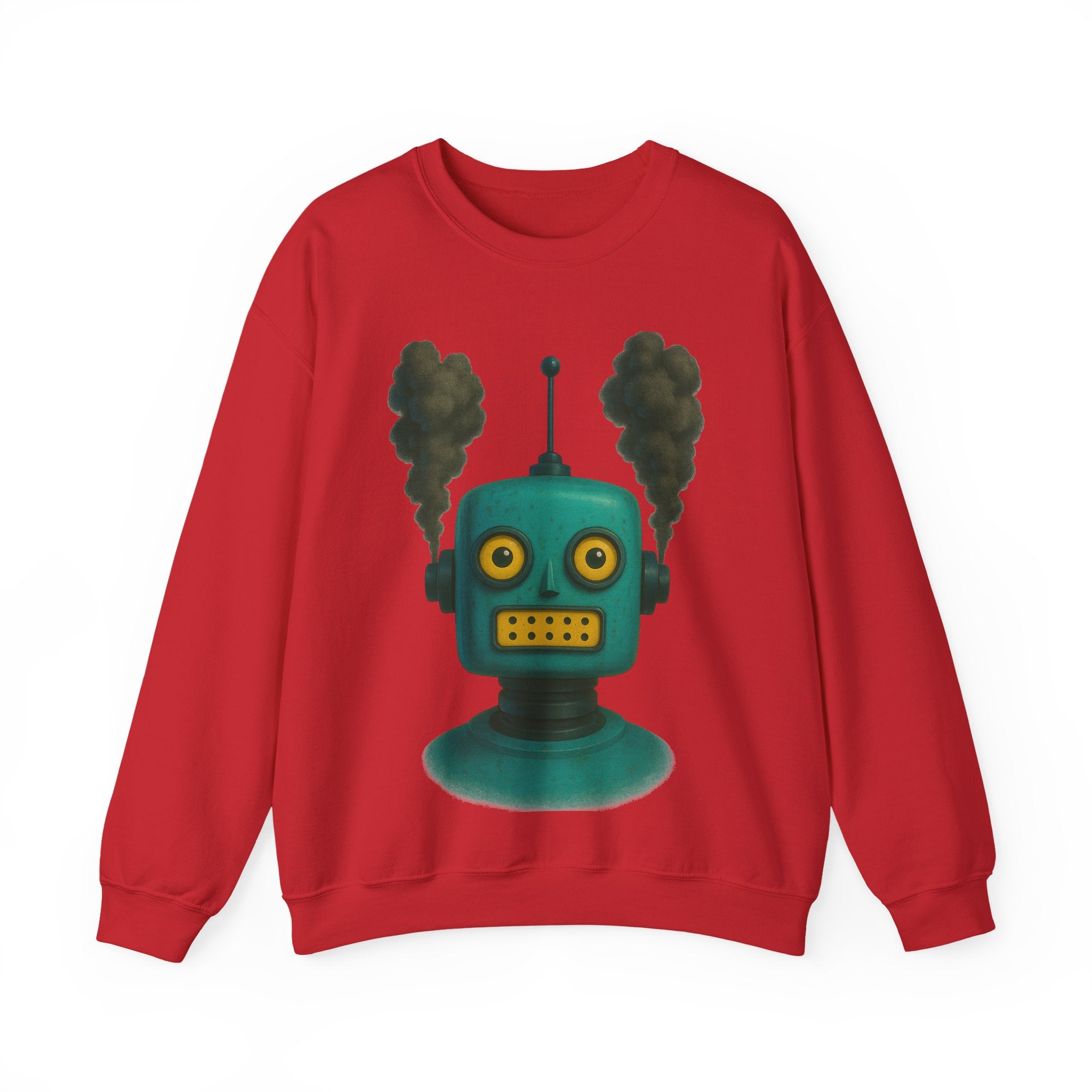 Smoking Robot Graphic Unisex Sweatshirt, Cozy Crewneck Top
