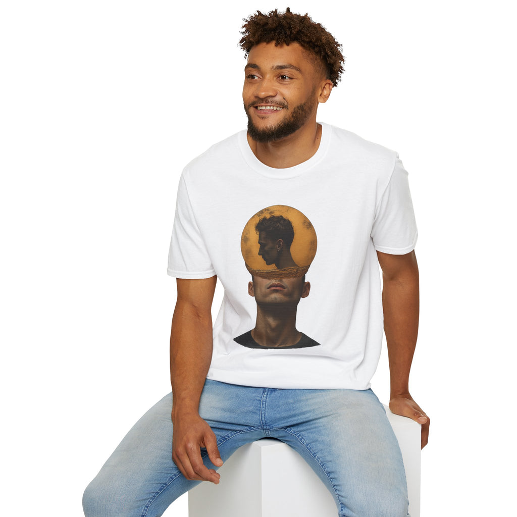 Surreal Double Portrait T-Shirt | Abstract Head Silhouette, Moon Circle