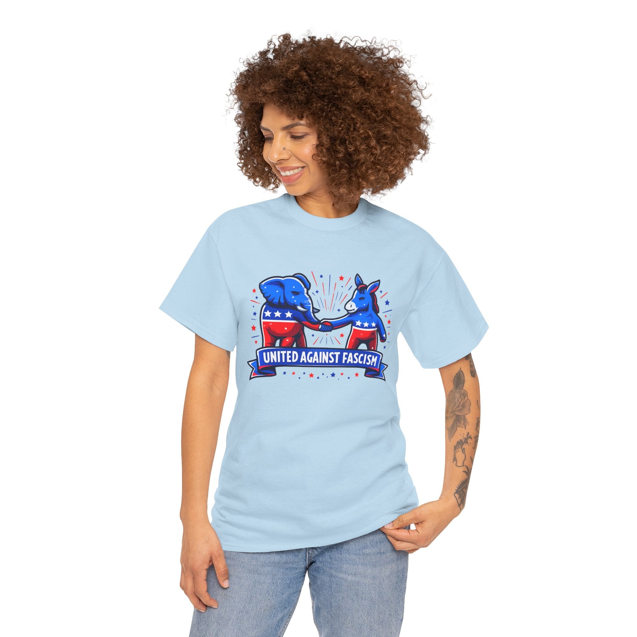 United Against Fascism Democratic Donkey and Republican Elephant T-Shirt