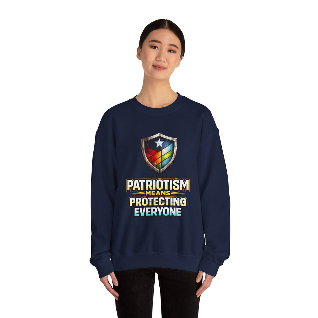 Patriotism Means Protecting Everyone Sweatshirt | Rainbow Shield Flag Design
