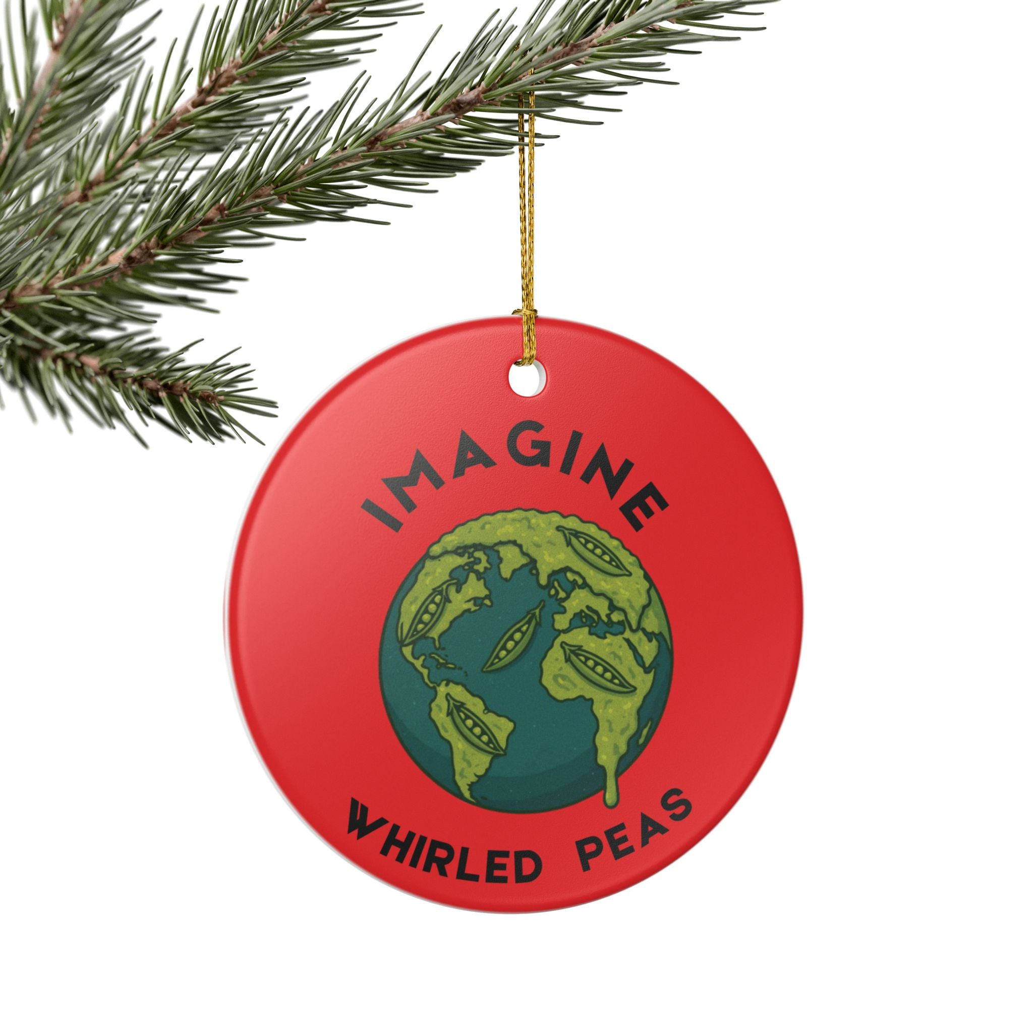 Whimsical Ceramic Ornament - 'Imagine Whirled Peas' Decor, Unique Gift for Christmas, Home Decor, Tree Decoration, Eco-Friendly Ornament