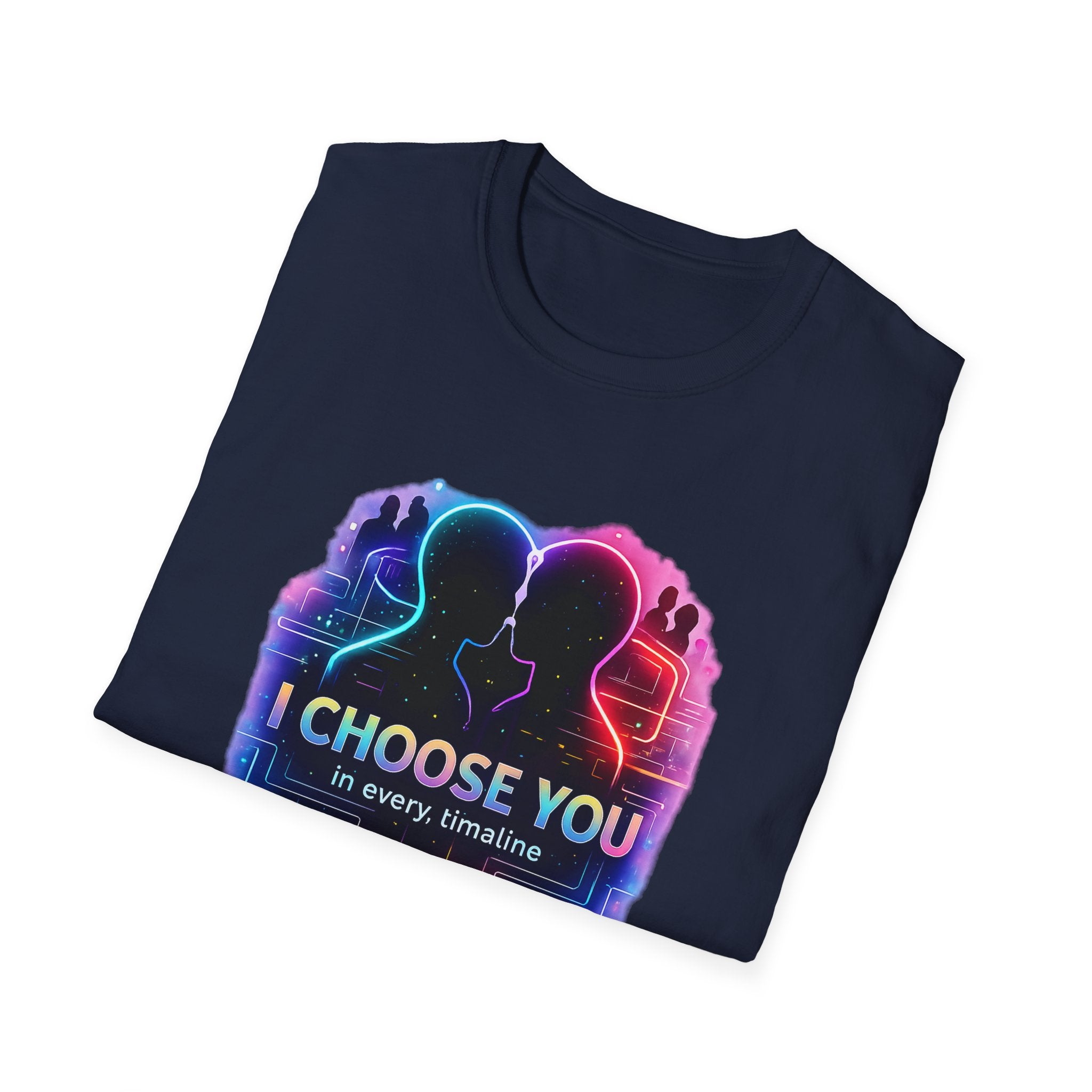 I Choose You  in Every Timeline silhouette heart T-Shirt | Neon LBGTQ couple, love phrase