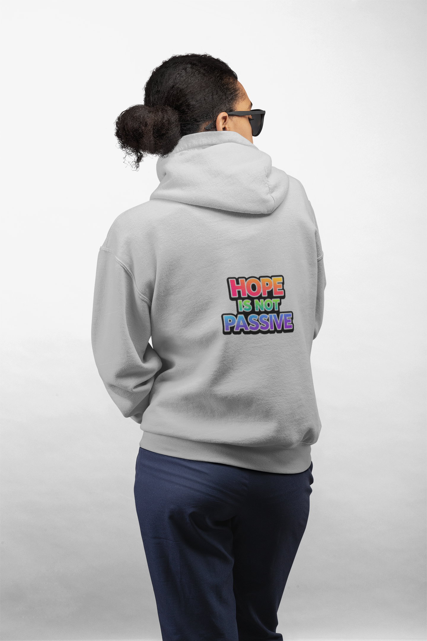 Hope Is Not Passive Hoodie | Rainbow Text Full Zip Sweatshirt