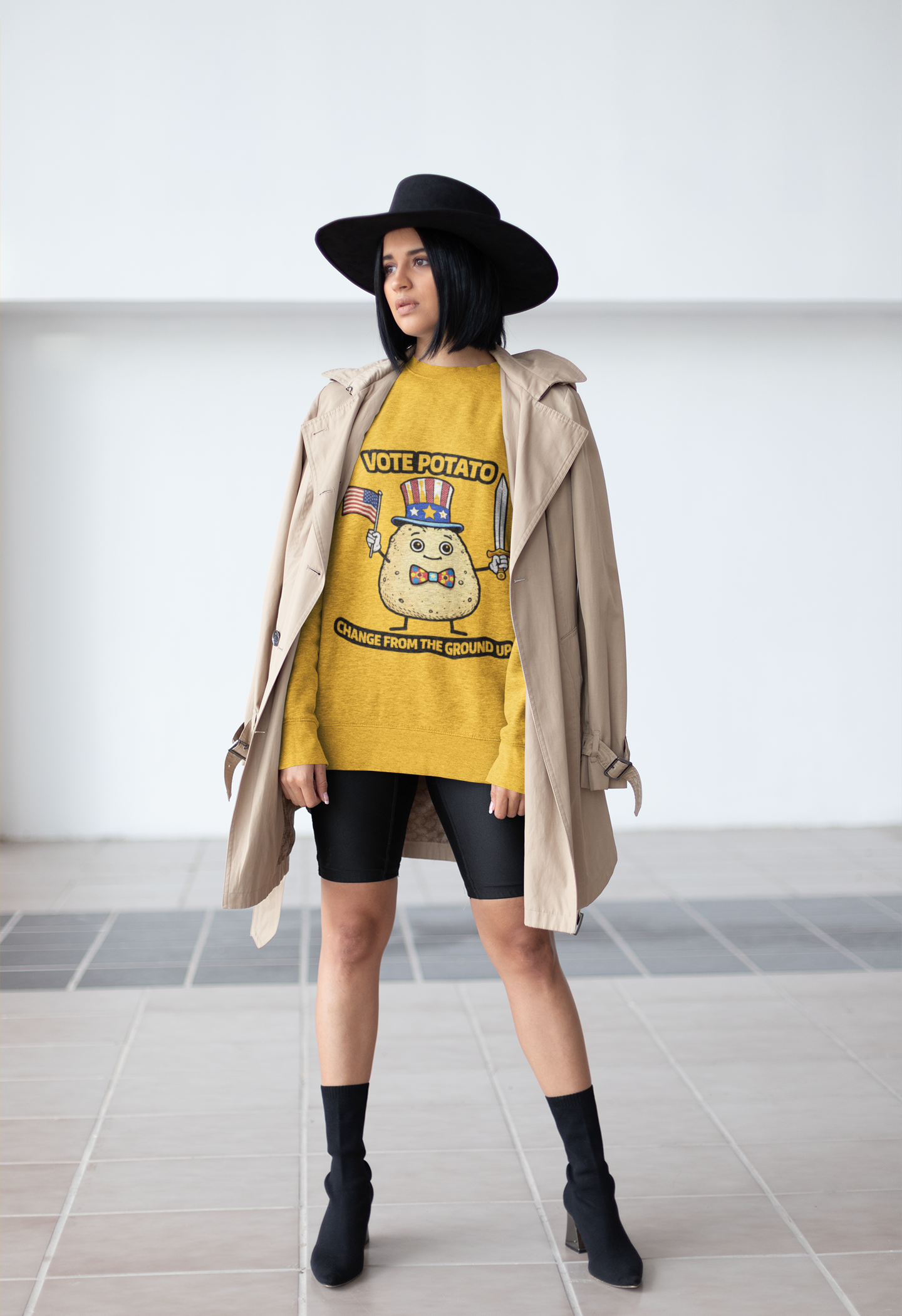 Vote Potato cartoon politician Crewneck Sweatshirt | Change From The Ground Up