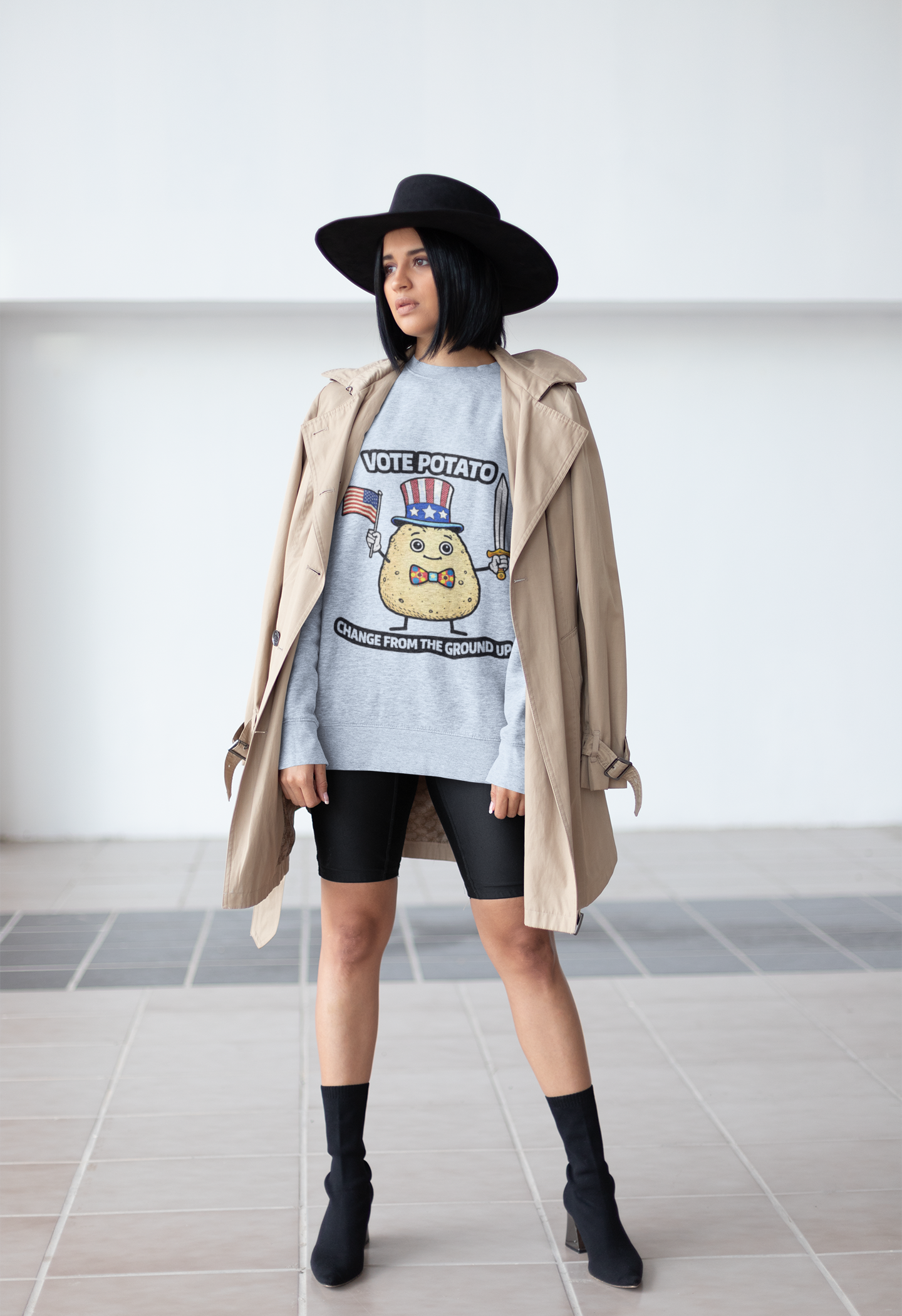Vote Potato cartoon politician Crewneck Sweatshirt | Change From The Ground Up