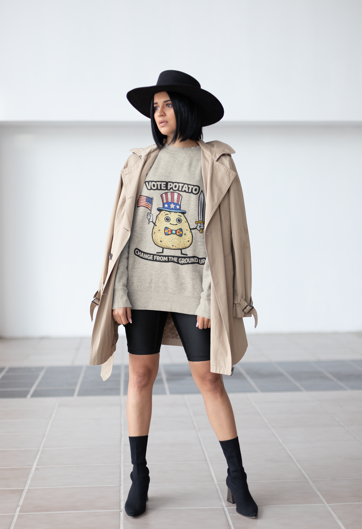 Vote Potato cartoon politician Crewneck Sweatshirt | Change From The Ground Up