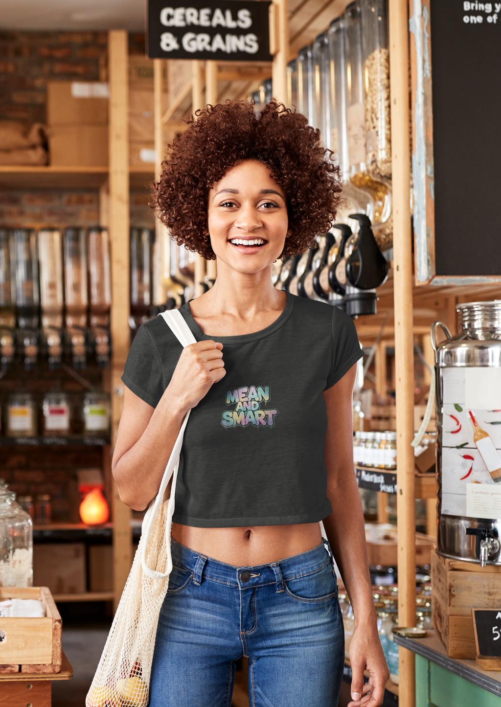 Mean and Smart graphic cropped T-Shirt | pastel bubble letters