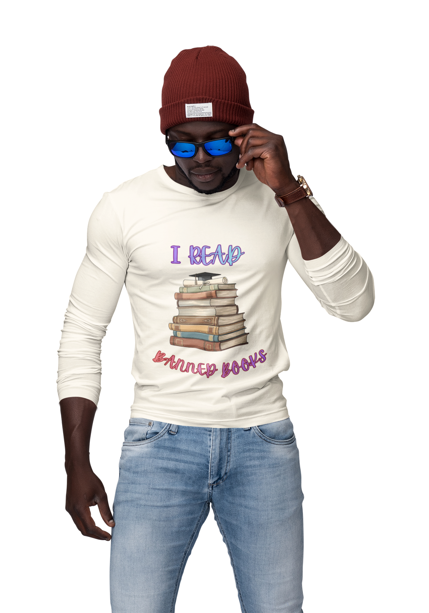I Read Banned Books Stack of Books Long Sleeve Shirt | Censorship Awareness Library Appreciation Comfort Color