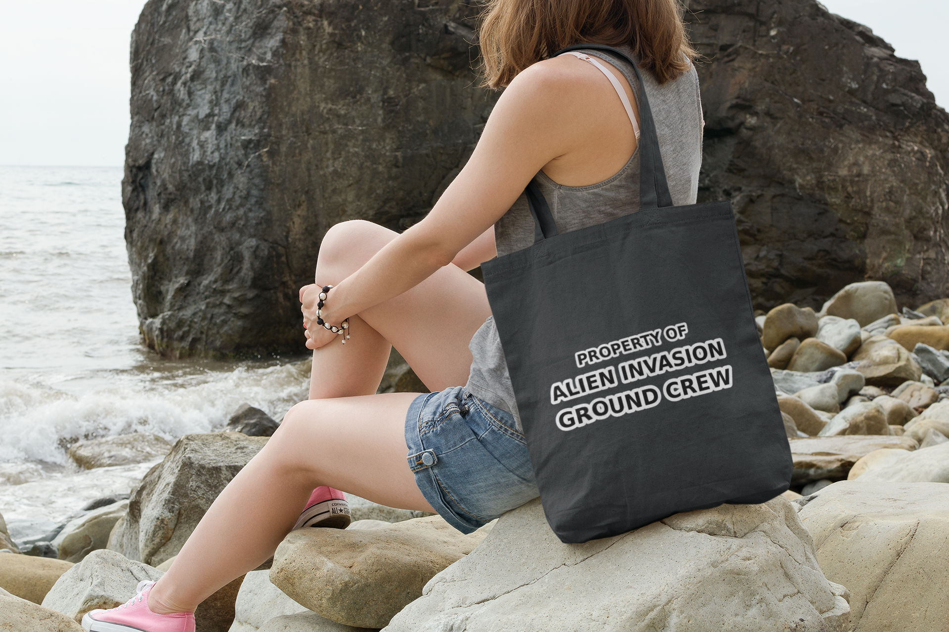 Property of Alien Invasion Ground Crew funny Organic Canvas Tote Bag