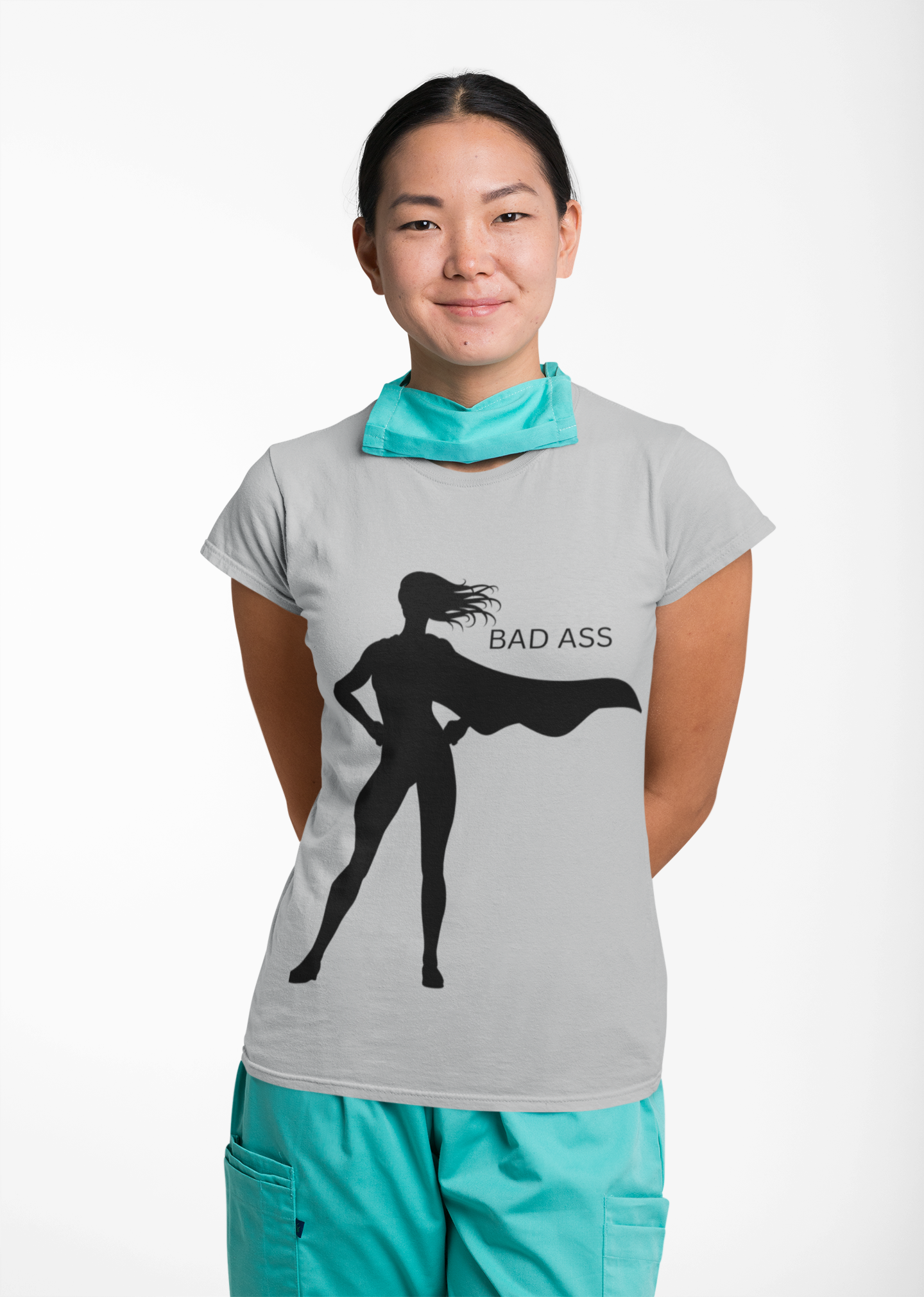 Bad Ass Superhero Silhouette Tee | Woman Cape Silhouette T-Shirt