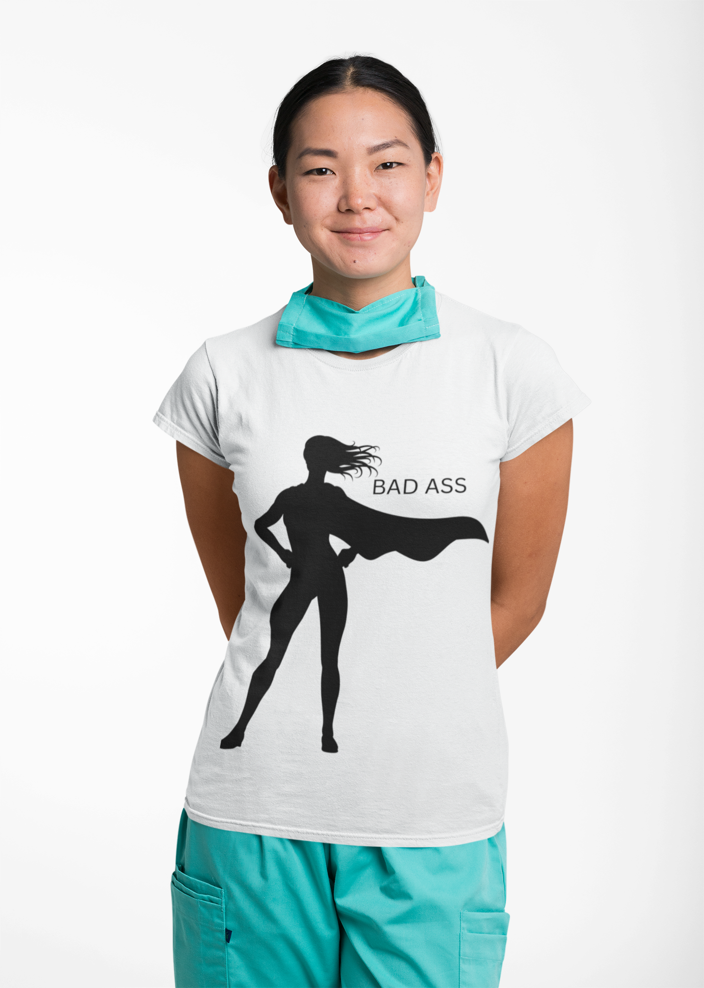 Bad Ass Superhero Silhouette Tee | Woman Cape Silhouette T-Shirt