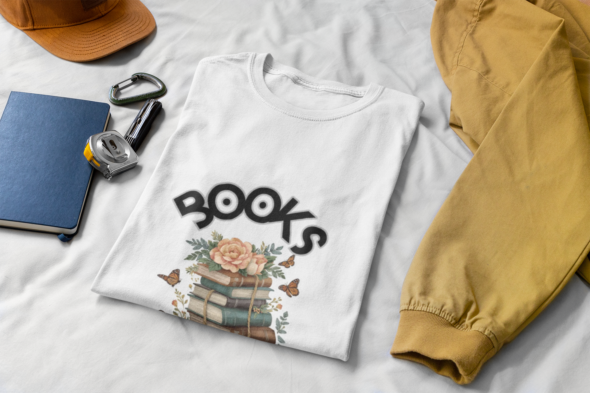 Books Are My Religion V-Neck Tee, Floral Stack Graphic T-Shirt for Women