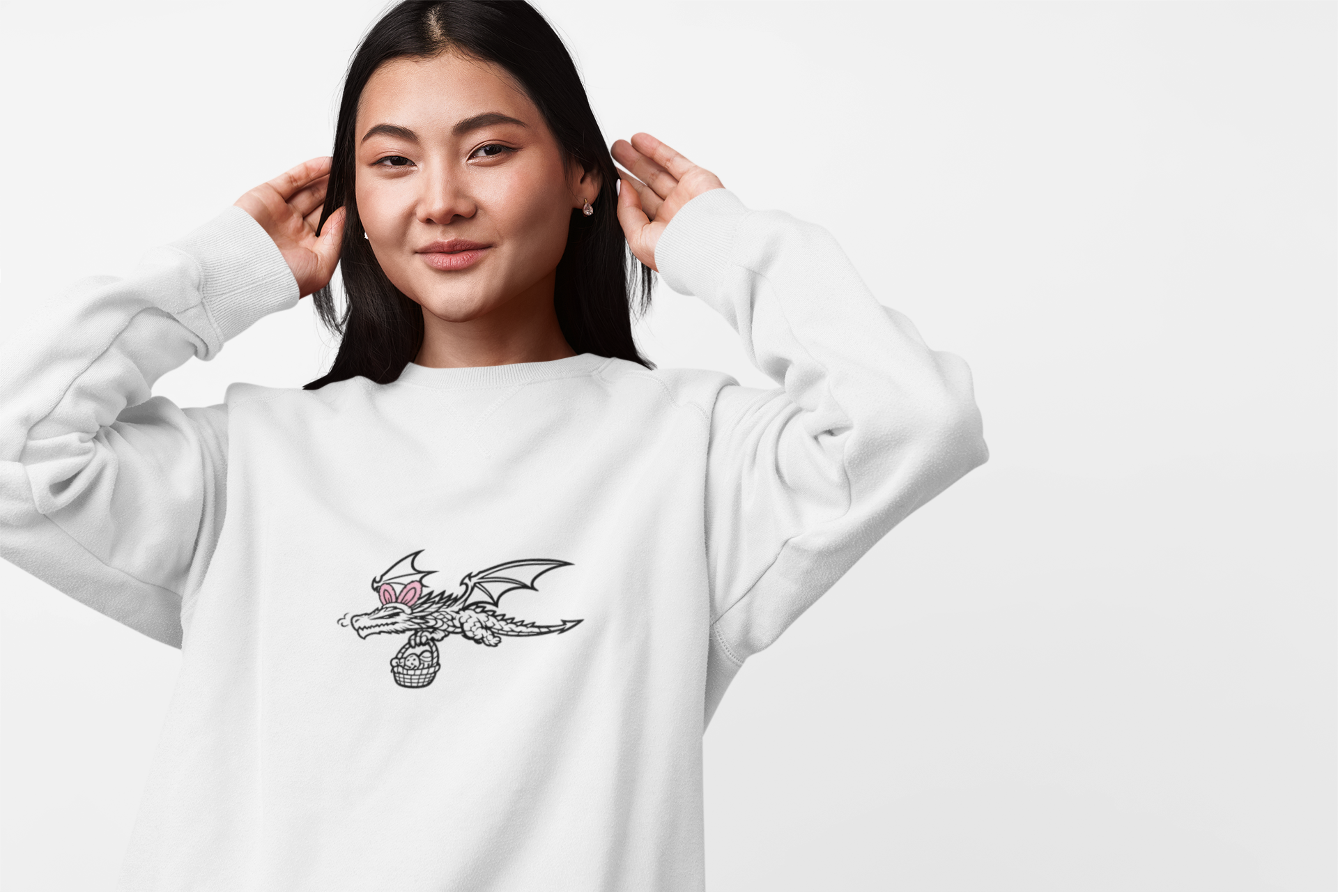 Easter Dragon Holding Easter Basket Crewneck Sweatshirt