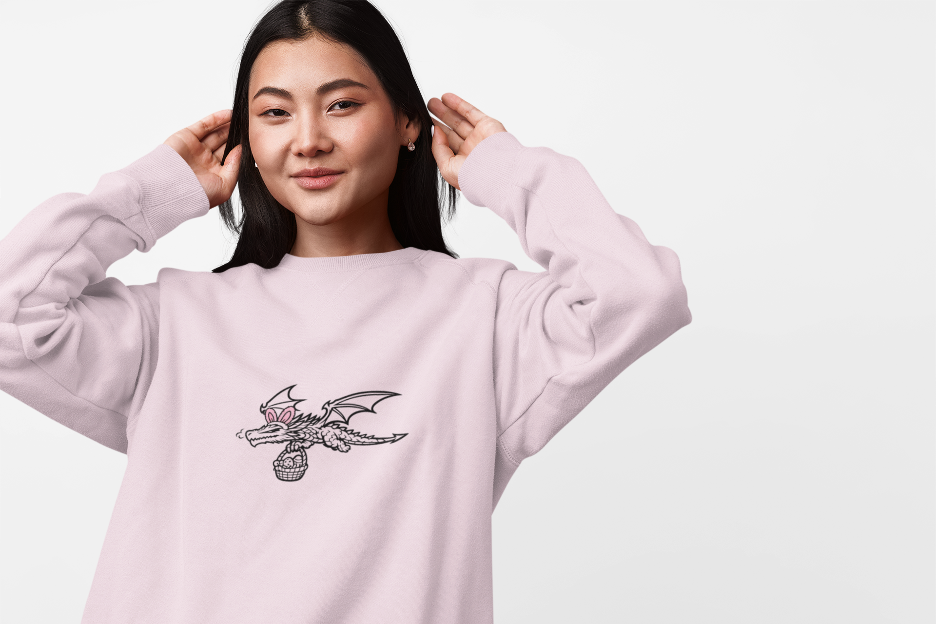 Easter Dragon Holding Easter Basket Crewneck Sweatshirt