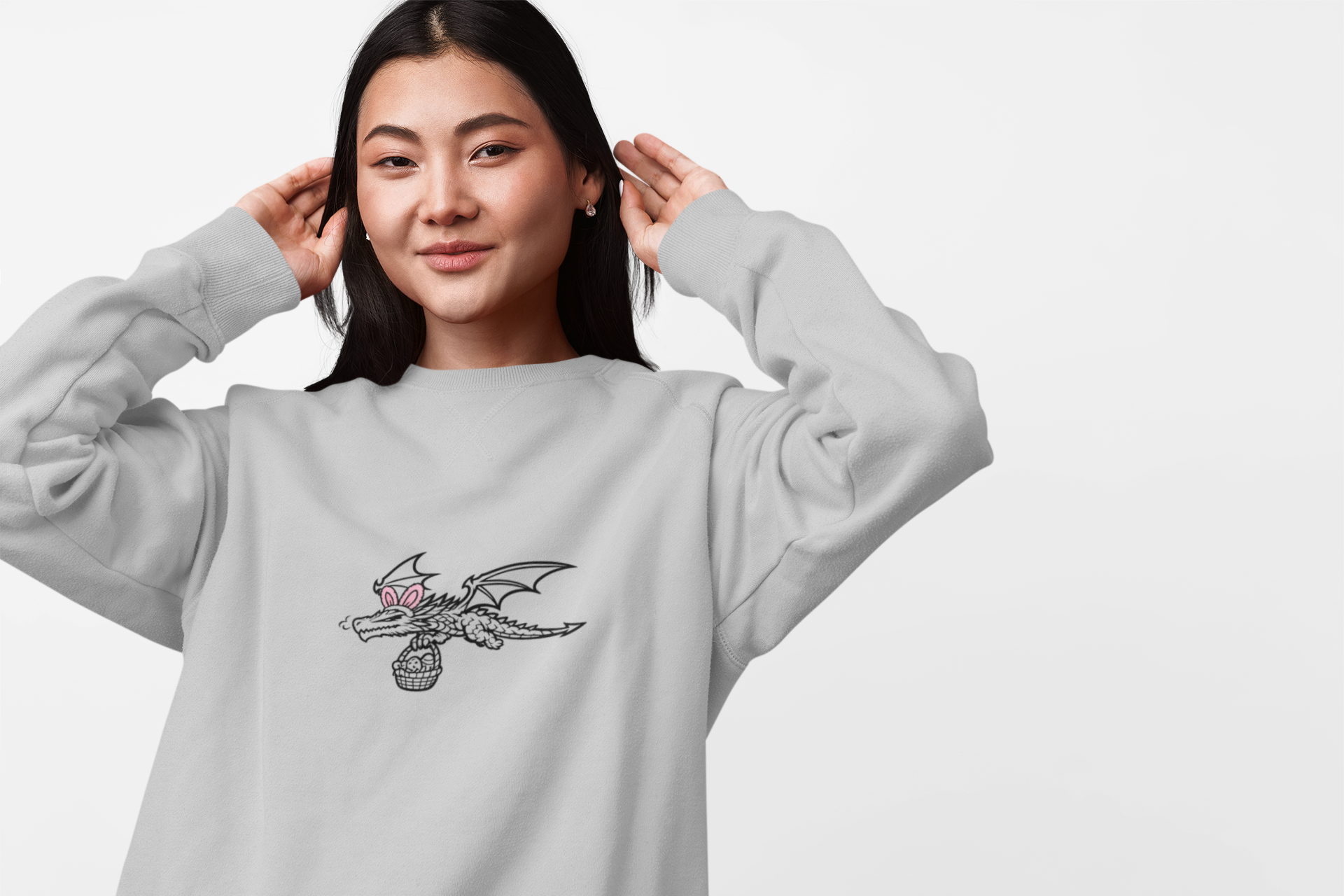 Easter Dragon Holding Easter Basket Crewneck Sweatshirt