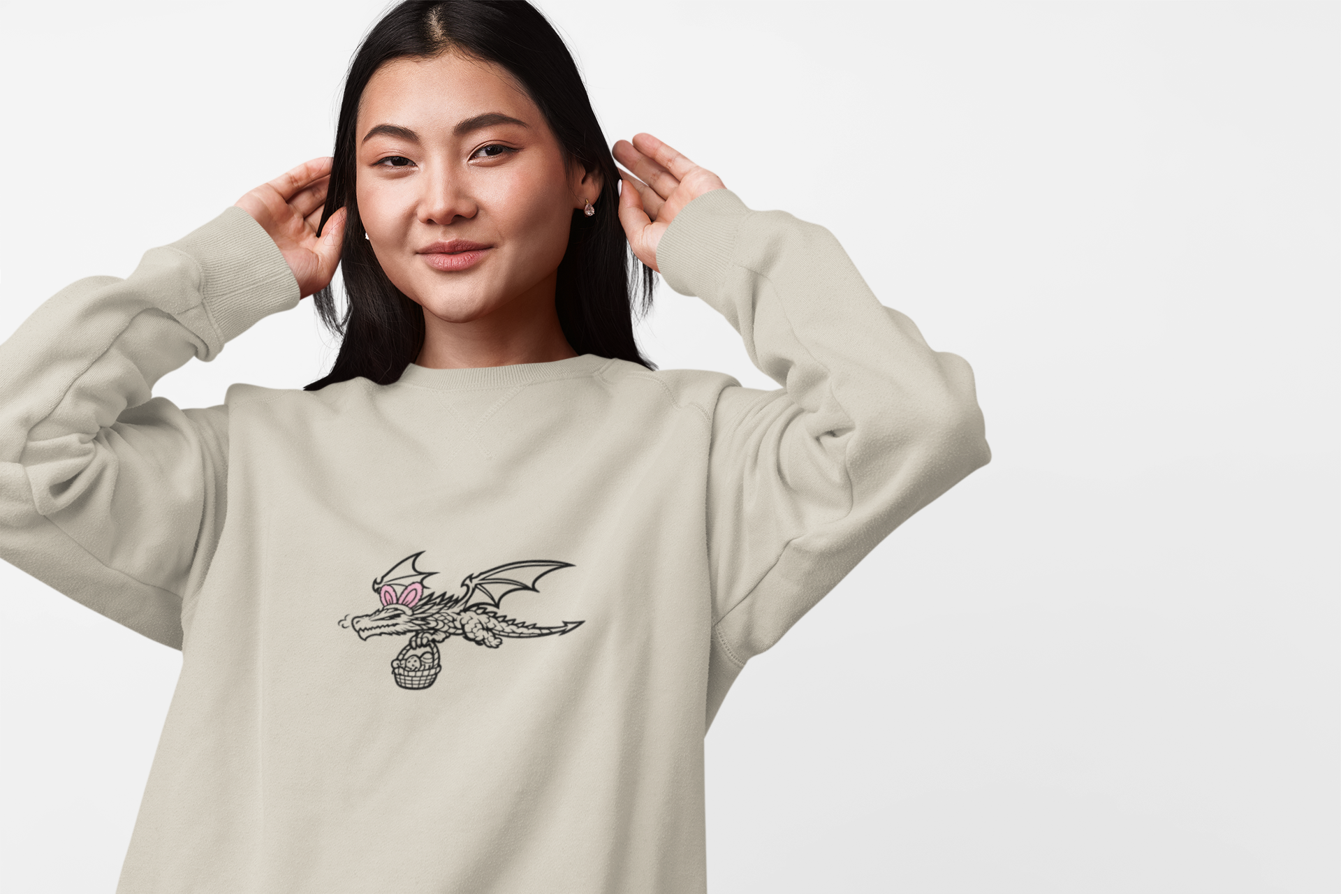 Easter Dragon Holding Easter Basket Crewneck Sweatshirt