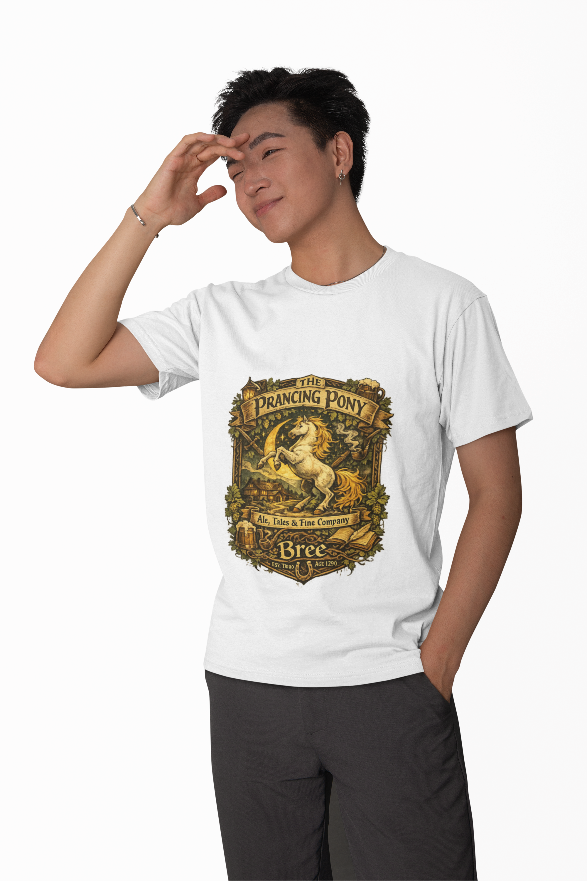 Prancing Pony Vintage Graphic T-Shirt — Bree Inn Fantasy Heraldry Tee