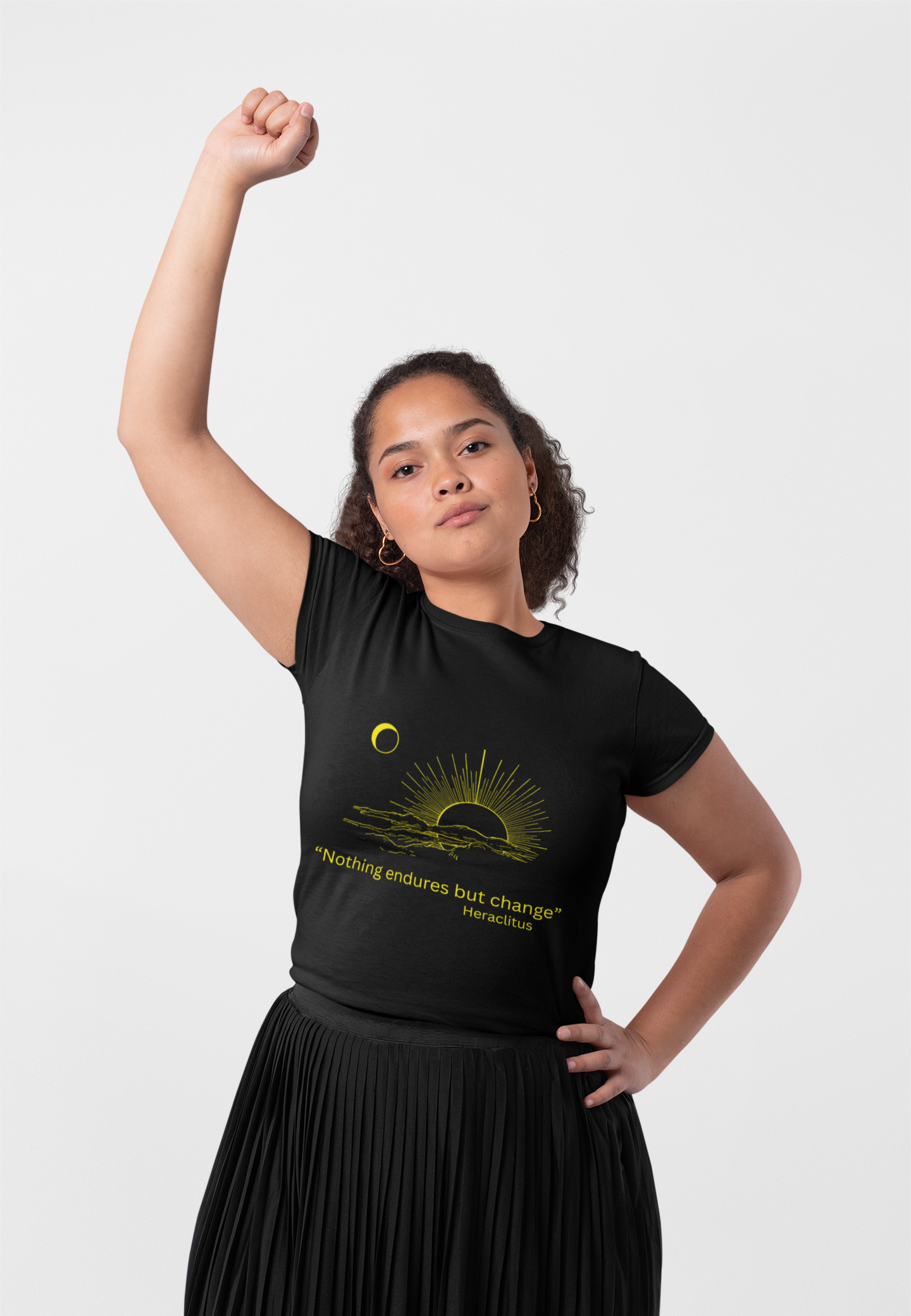 Nothing Endures But Change quote tee with Yellow Crescent sun