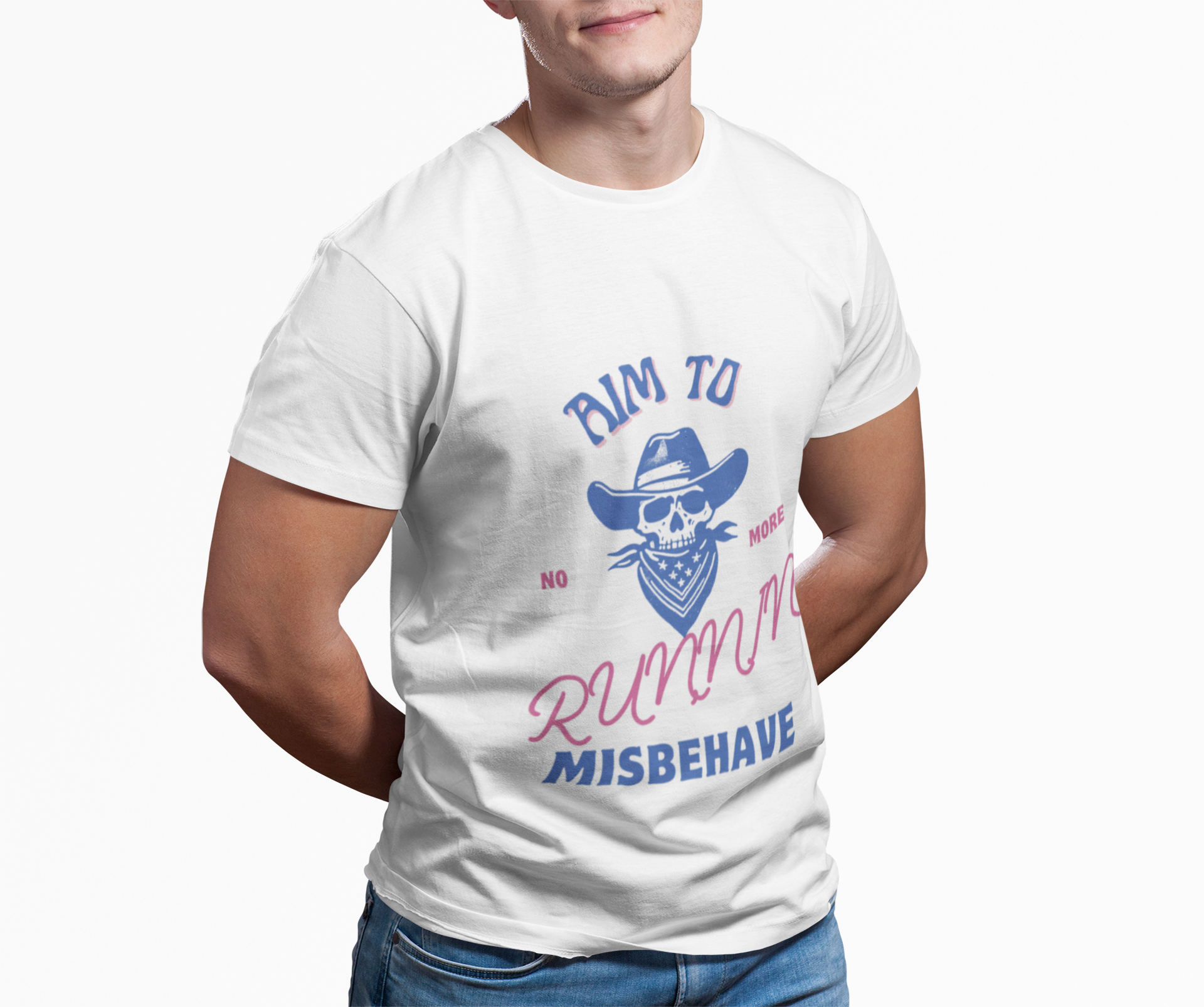 Aim to Misbehave No more Runnin' Skull Cowboy Graphic Tee